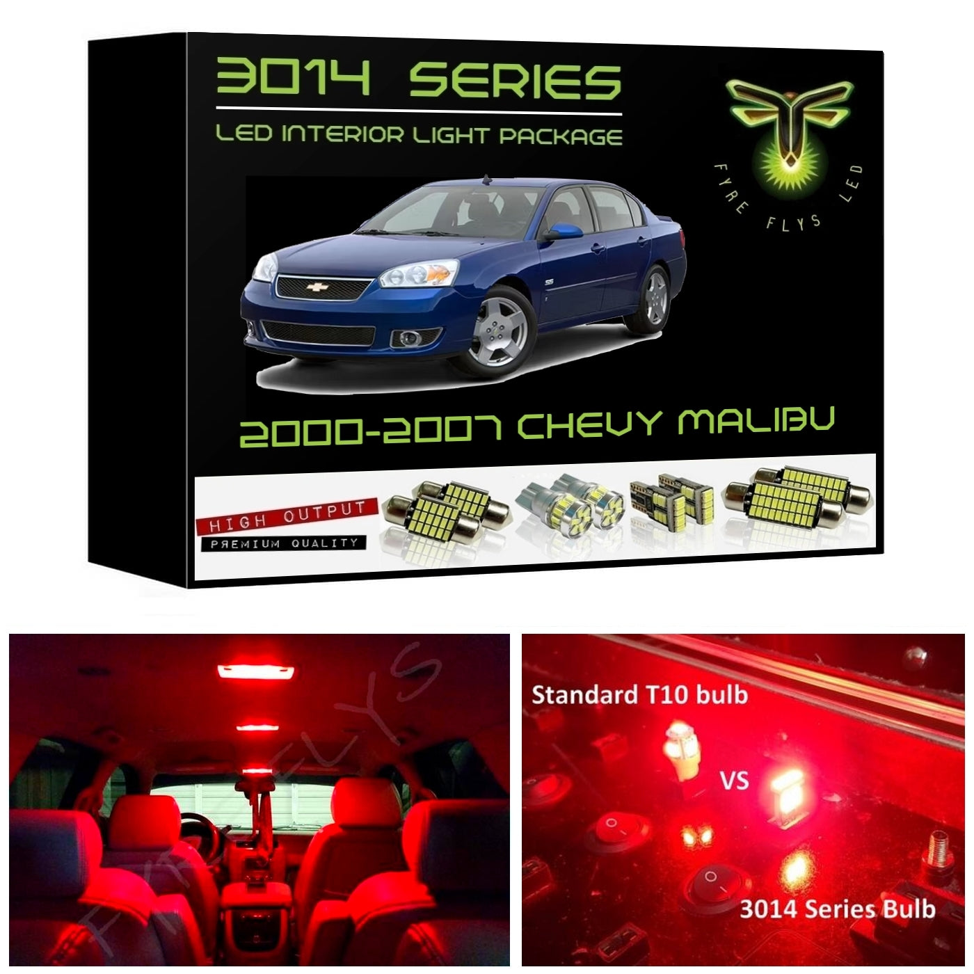 2000-2007 Chevy Malibu Super Bright 3014 Series LED interior light kit