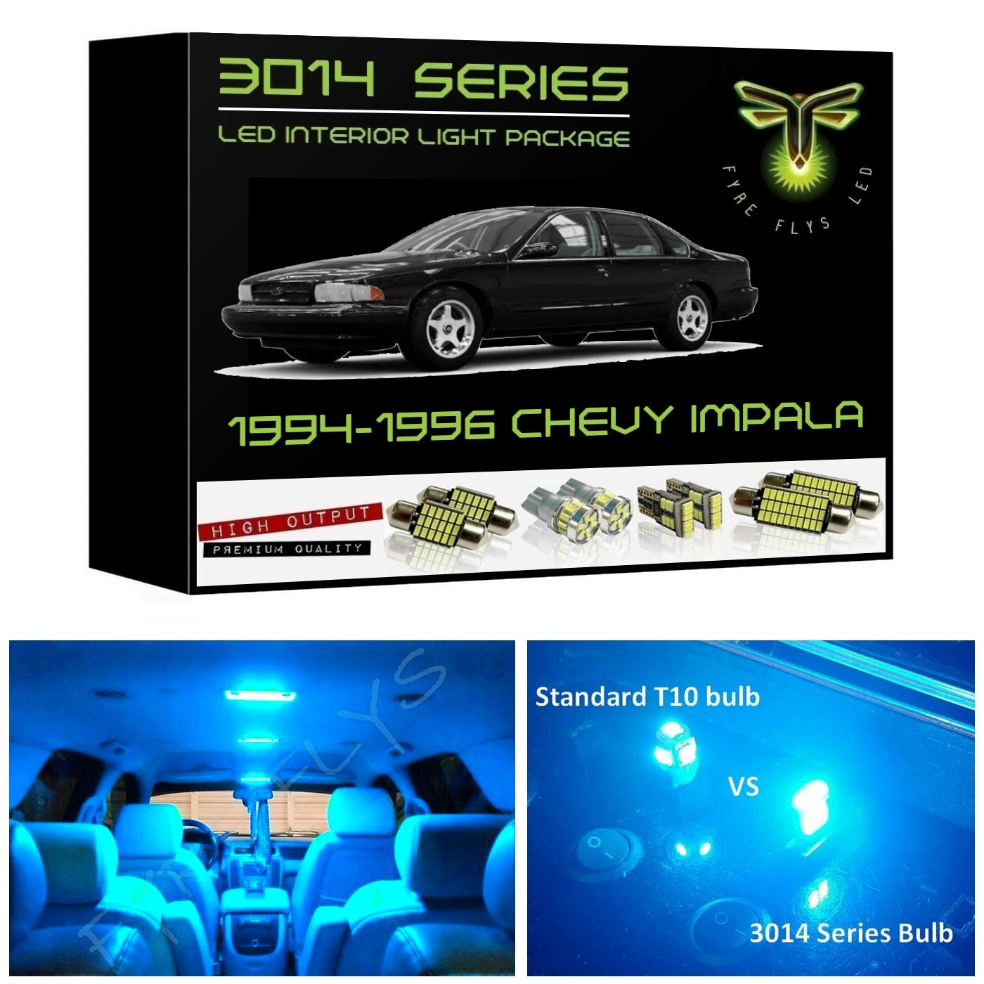 1994-1996 Chevrolet Impala Super Bright 3014 Series LED interior light kit