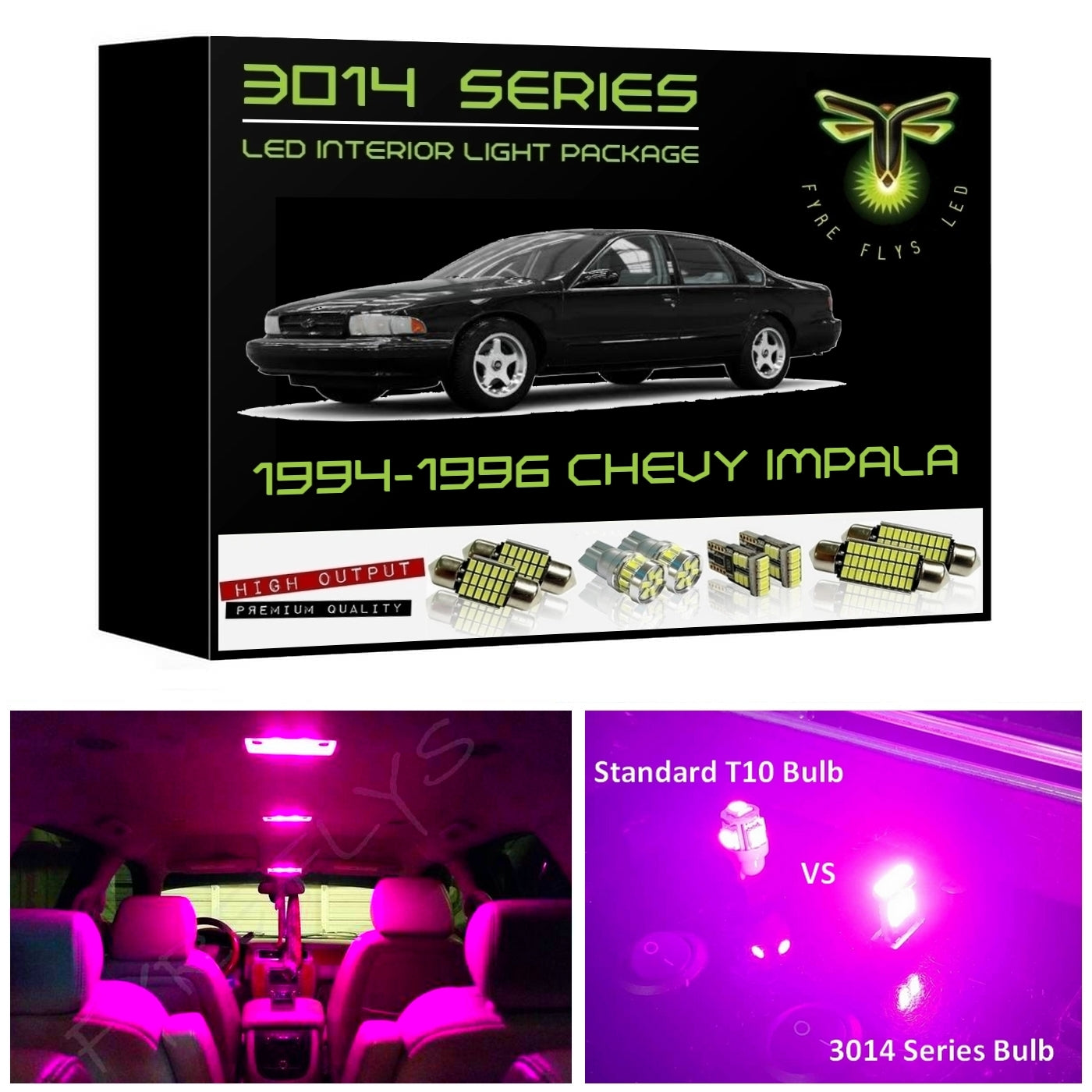 1994-1996 Chevrolet Impala Super Bright 3014 Series LED interior light kit