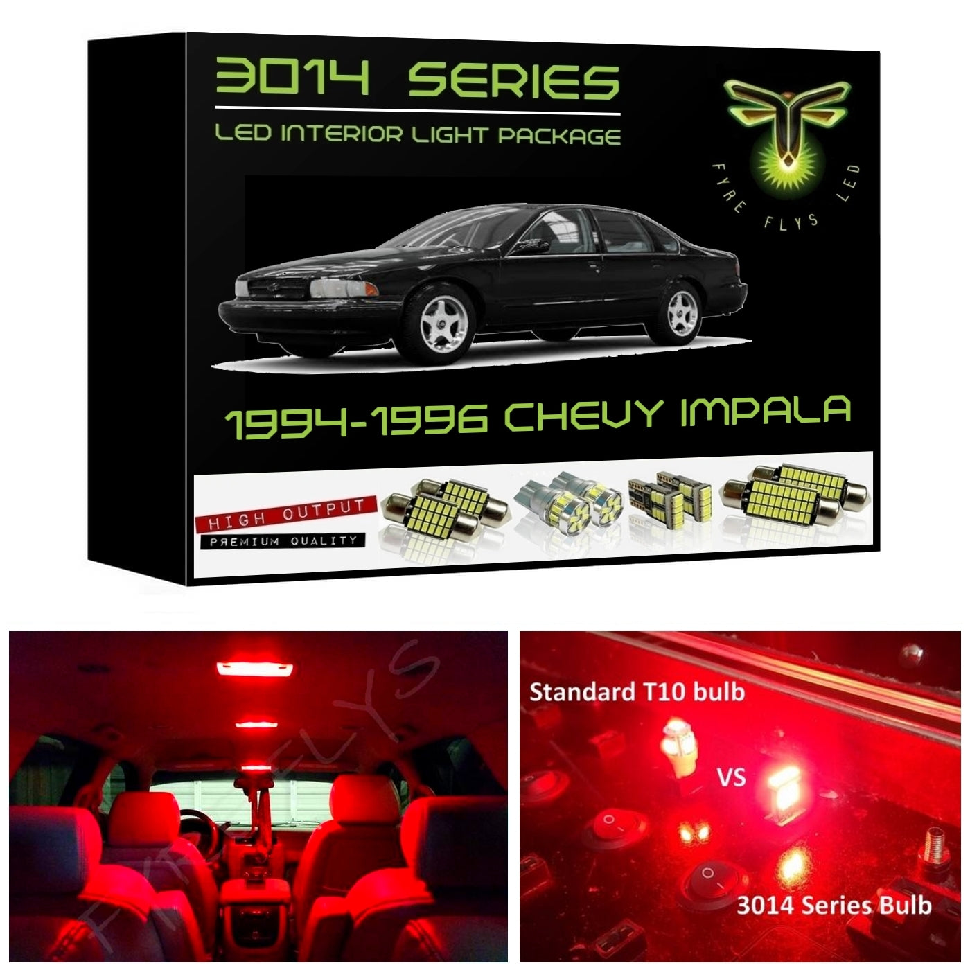 1994-1996 Chevrolet Impala Super Bright 3014 Series LED interior light kit