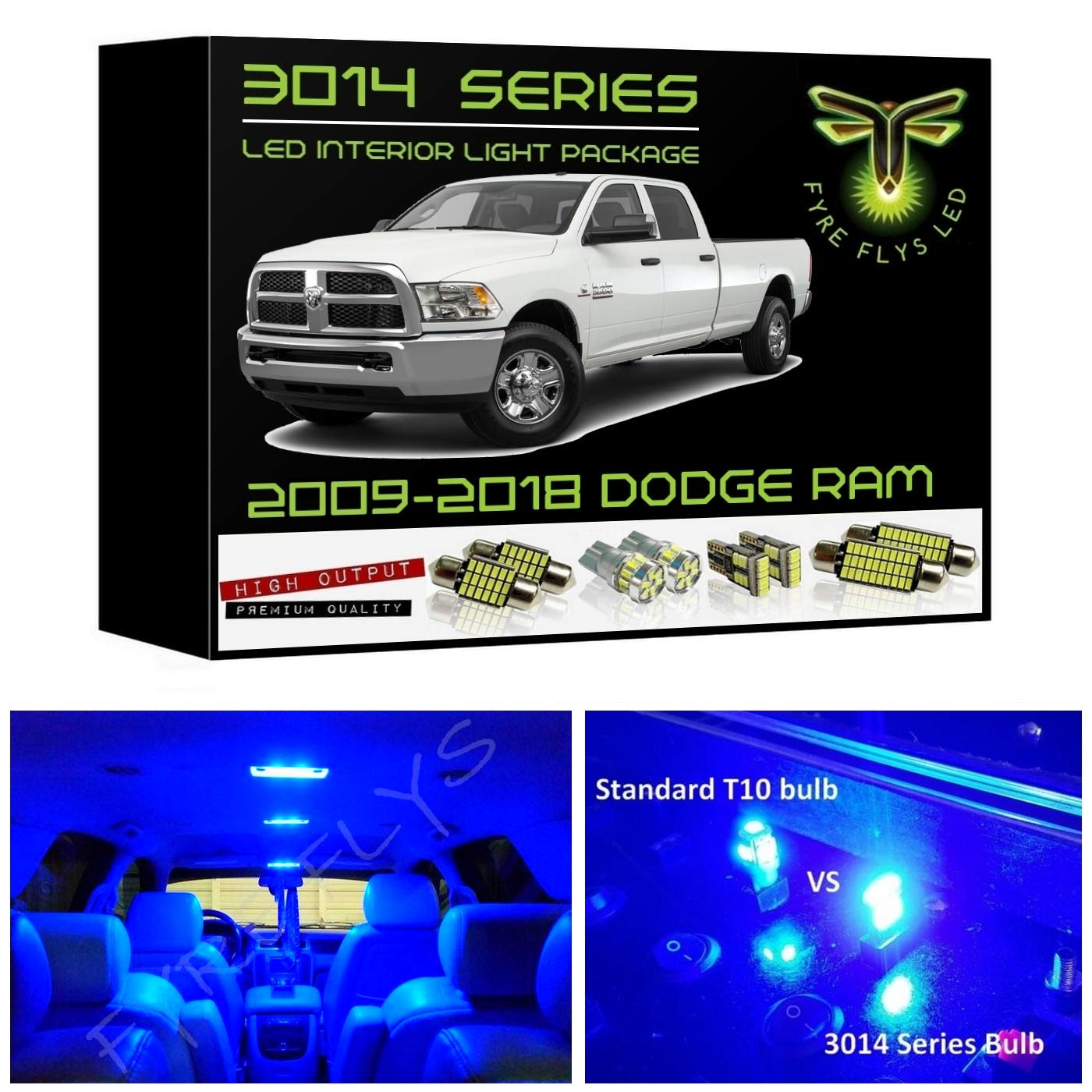 2009-2018 (+ 2019 & up "Calssic") Dodge Ram Super Bright 3014 Series LED interior light kit