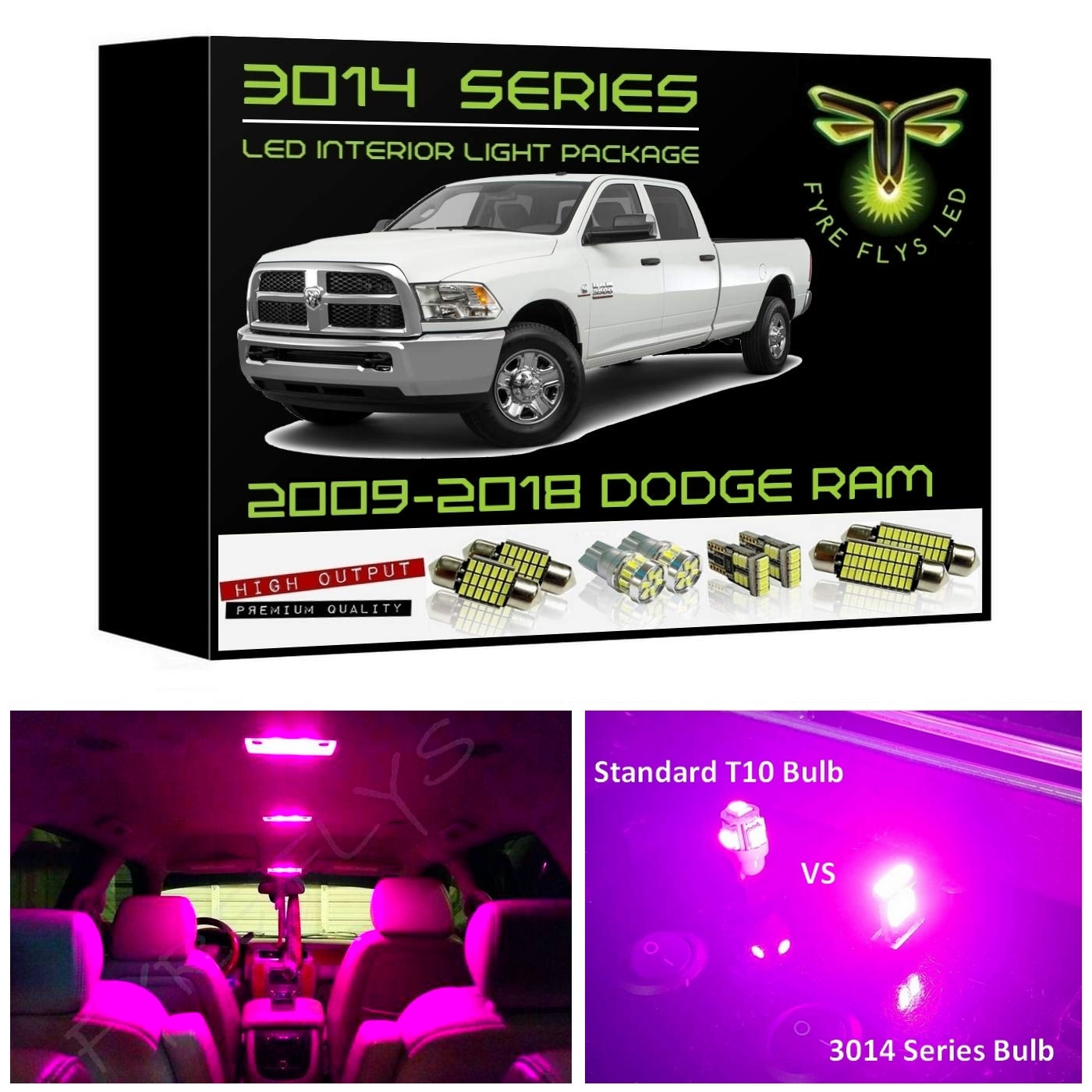 2009-2018 (+ 2019 & up "Calssic") Dodge Ram Super Bright 3014 Series LED interior light kit