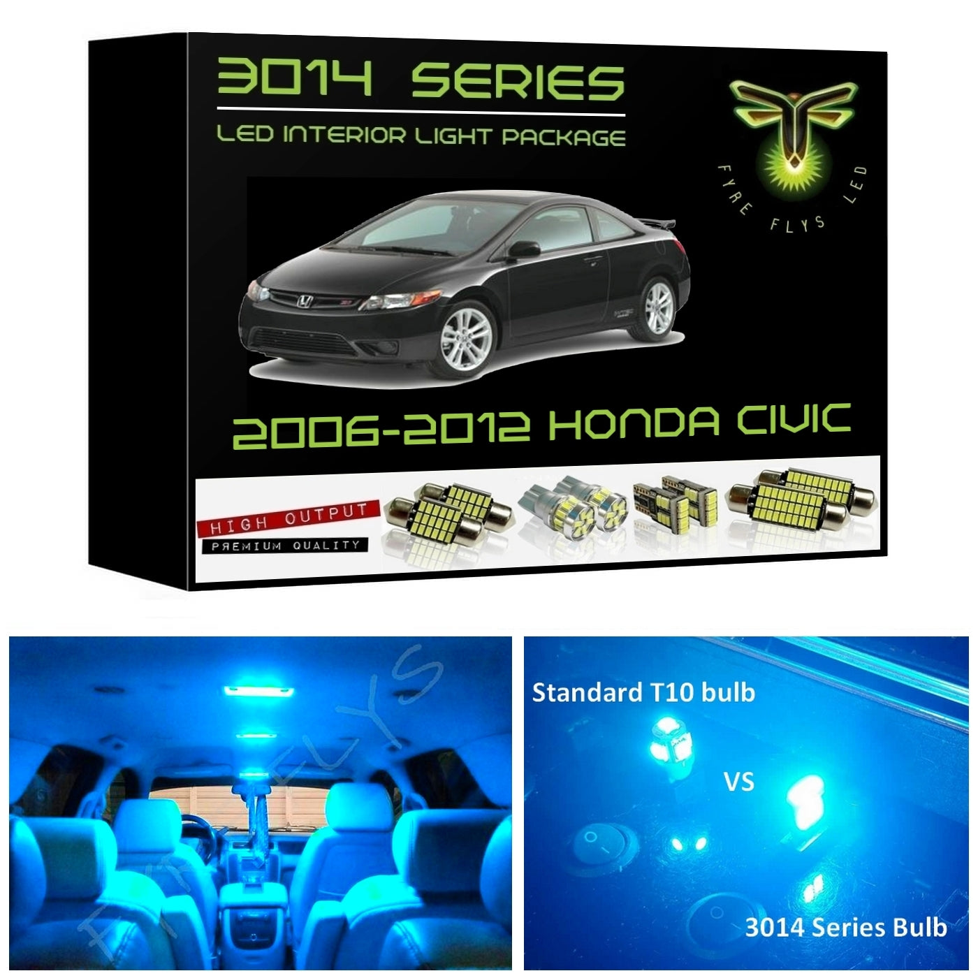 2006-2012 Honda Civic Super Bright 3014 Series LED interior light kit