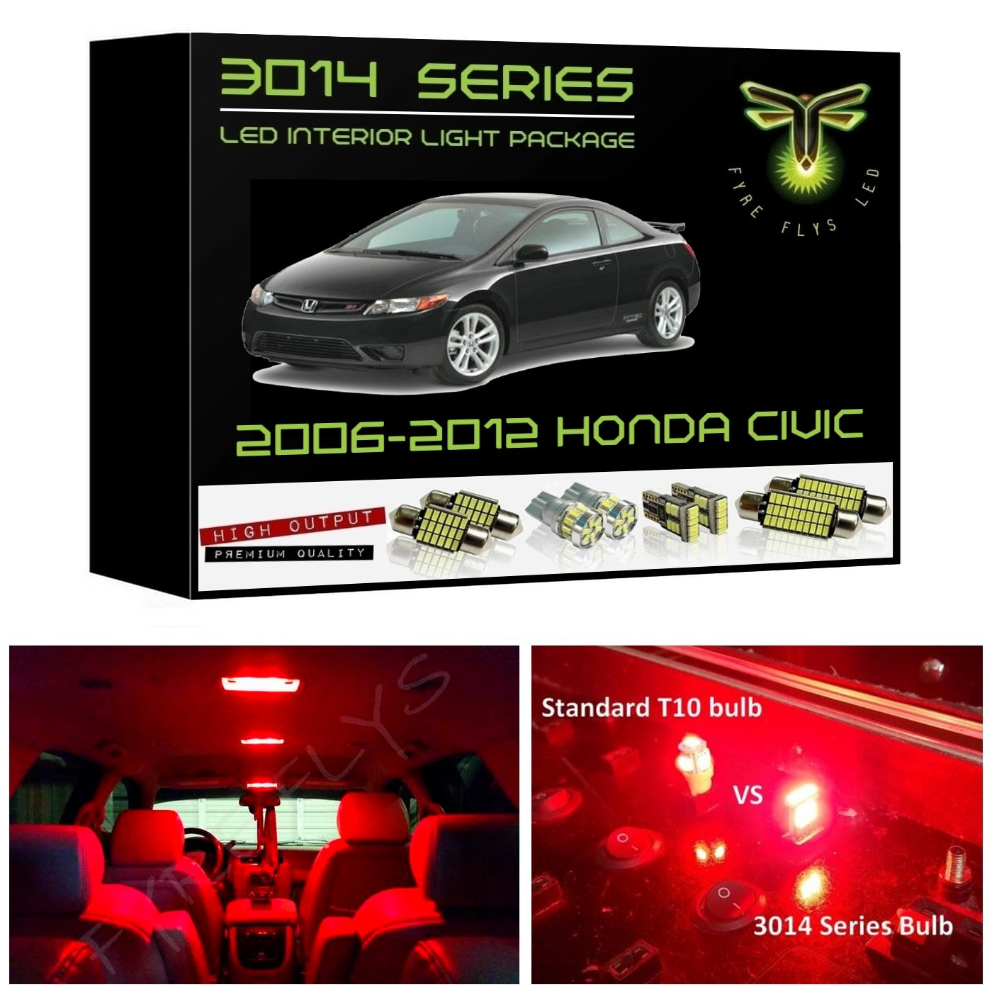 2006-2012 Honda Civic Super Bright 3014 Series LED interior light kit