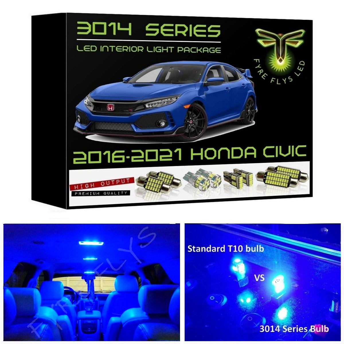 2016-2021 Honda Civic Super Bright 3014 Series LED interior light kit