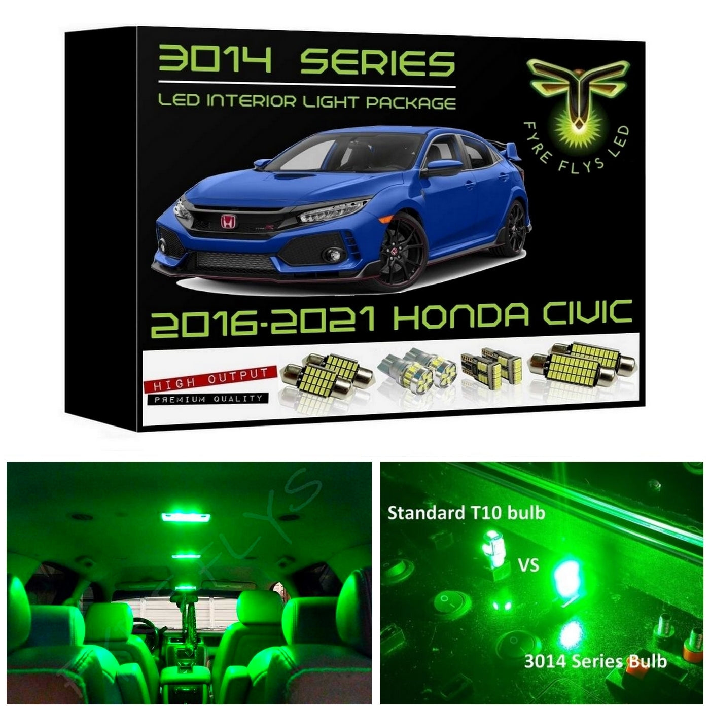 2016-2021 Honda Civic Super Bright 3014 Series LED interior light kit