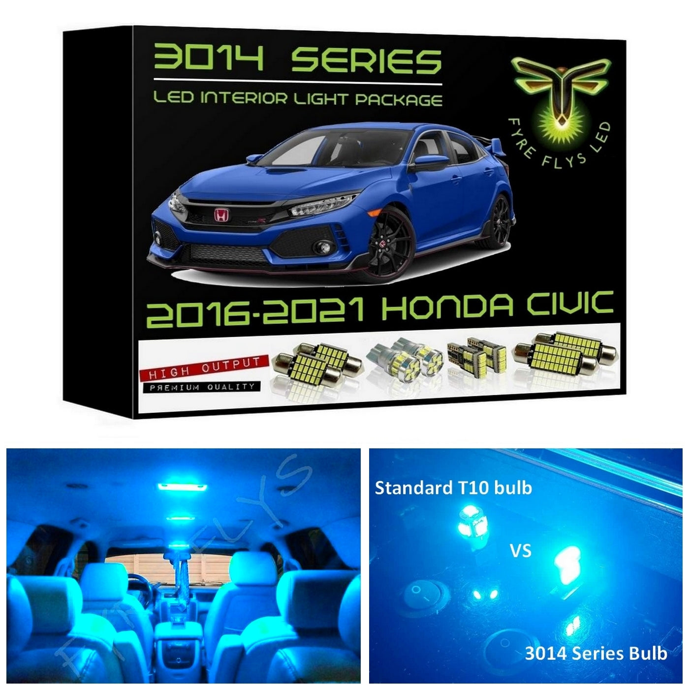 2016-2021 Honda Civic Super Bright 3014 Series LED interior light kit
