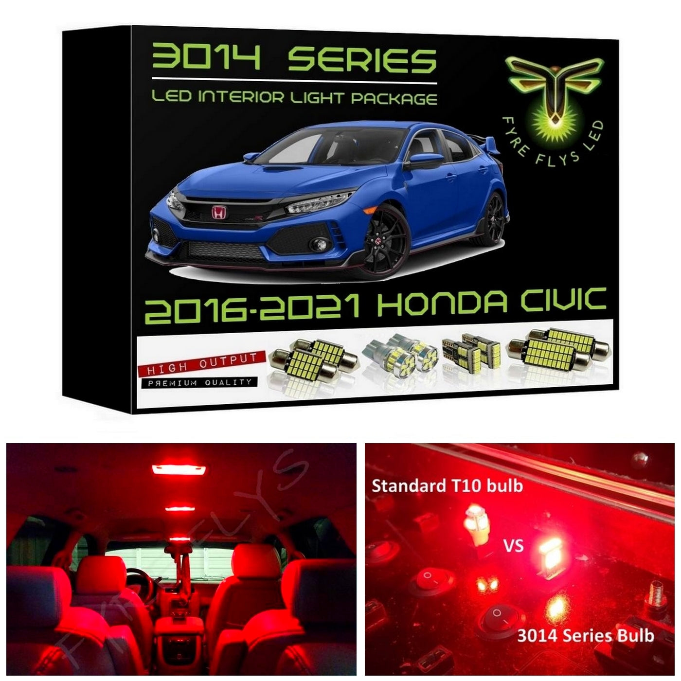 2016-2021 Honda Civic Super Bright 3014 Series LED interior light kit