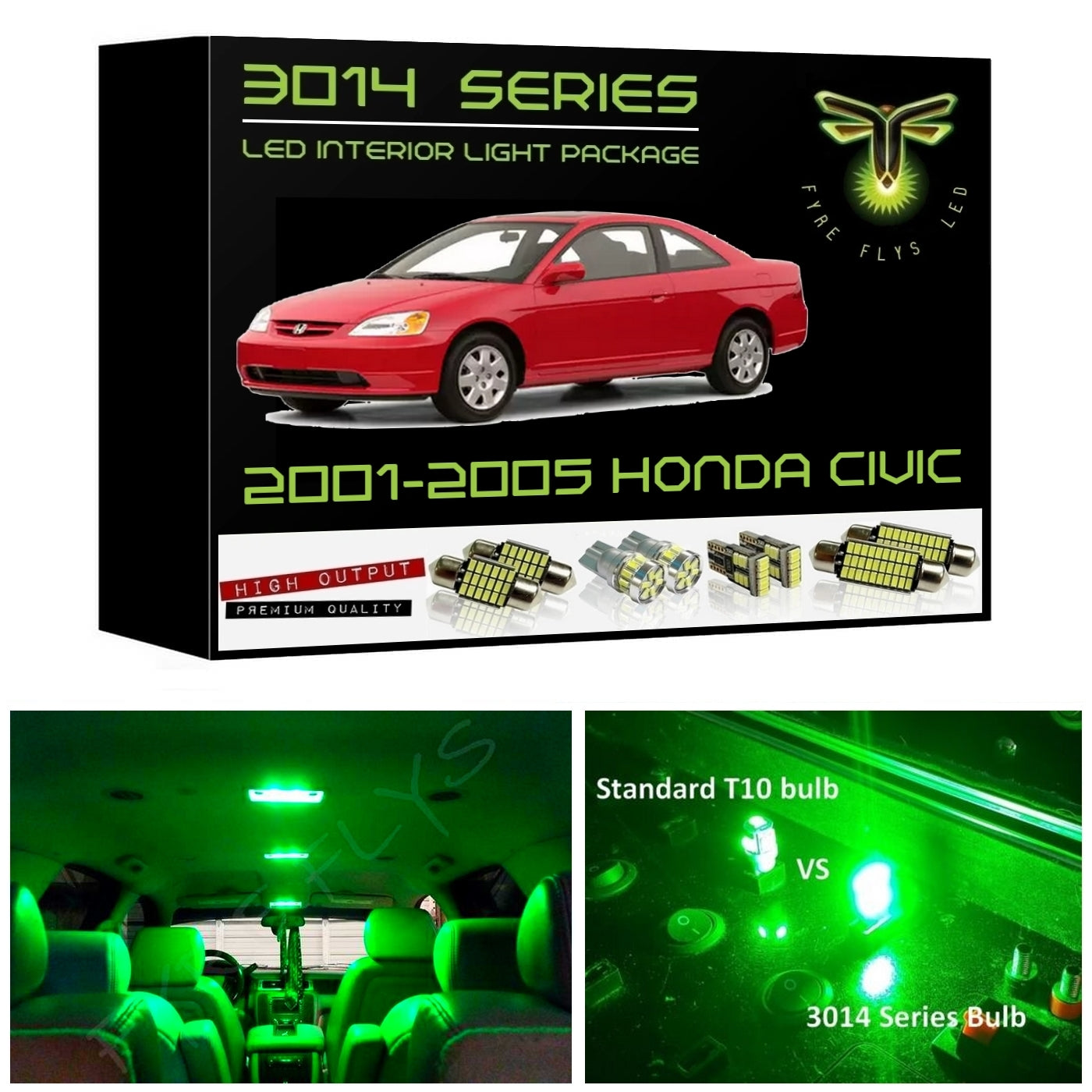 2001-2005 Honda Civic Coupe, Sedan or Hatchback Super Bright 3014 Series LED interior light kit