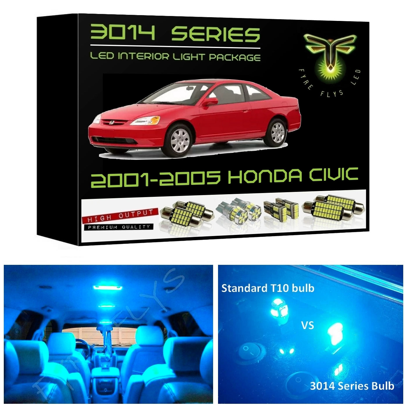 2001-2005 Honda Civic Coupe, Sedan or Hatchback Super Bright 3014 Series LED interior light kit