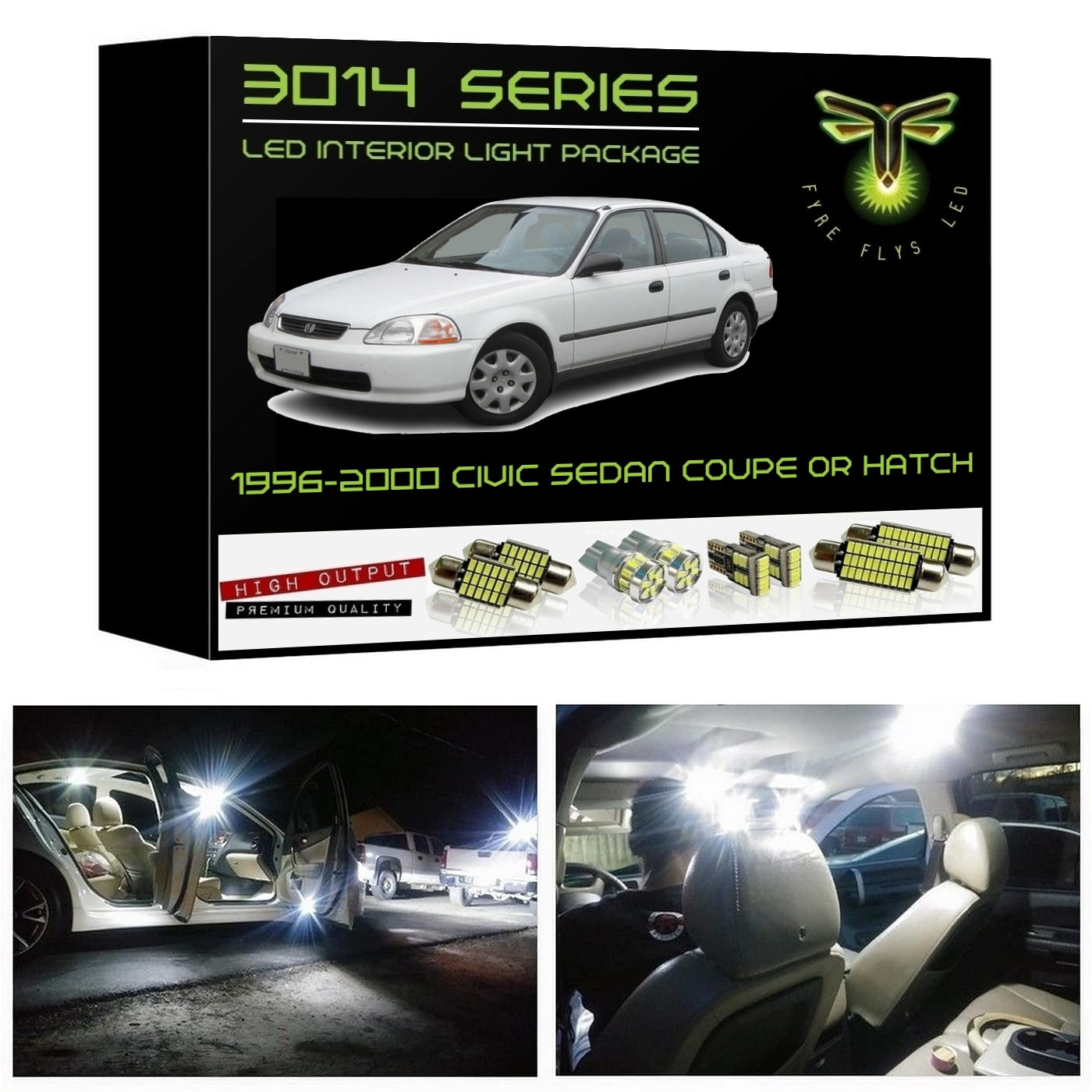 1996-2000 Honda Civic Coupe, Sedan or Hatchback Super Bright 3014 Series LED interior light kit