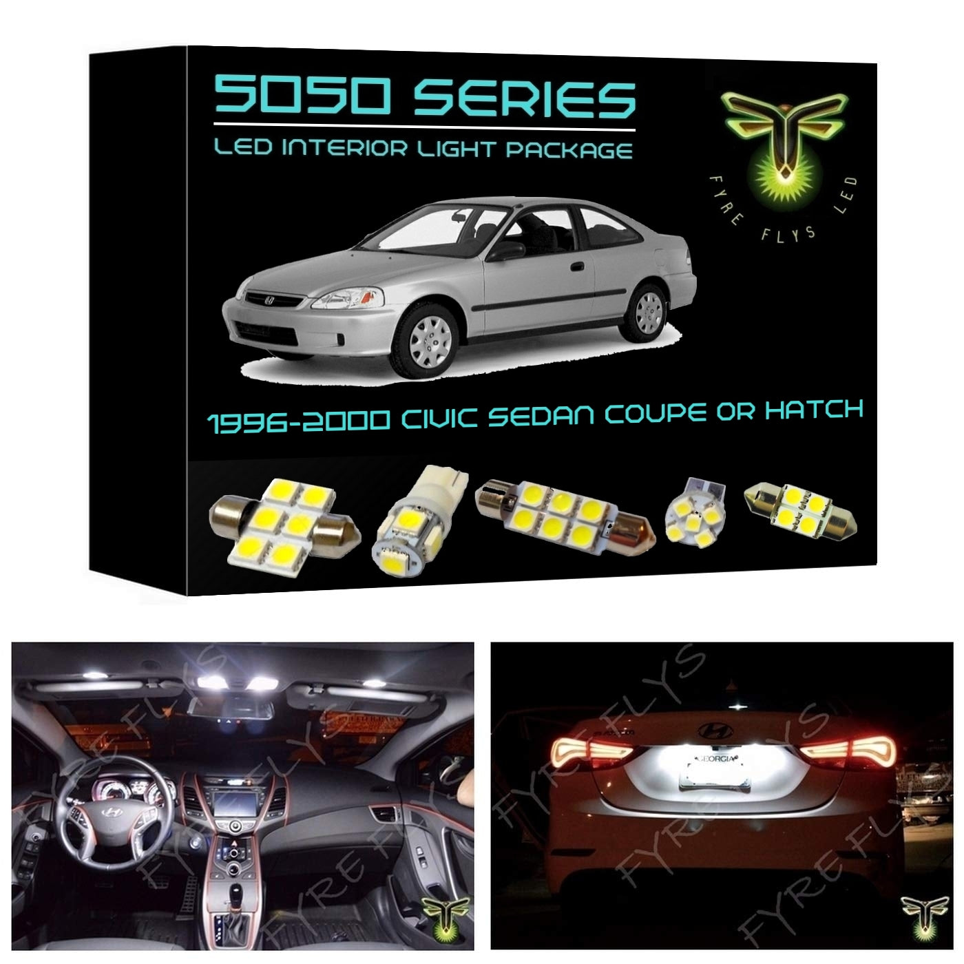 1996-2000 Honda Civic LED interior light kit 5050 Series for Sedan, Coupe or Hatchback