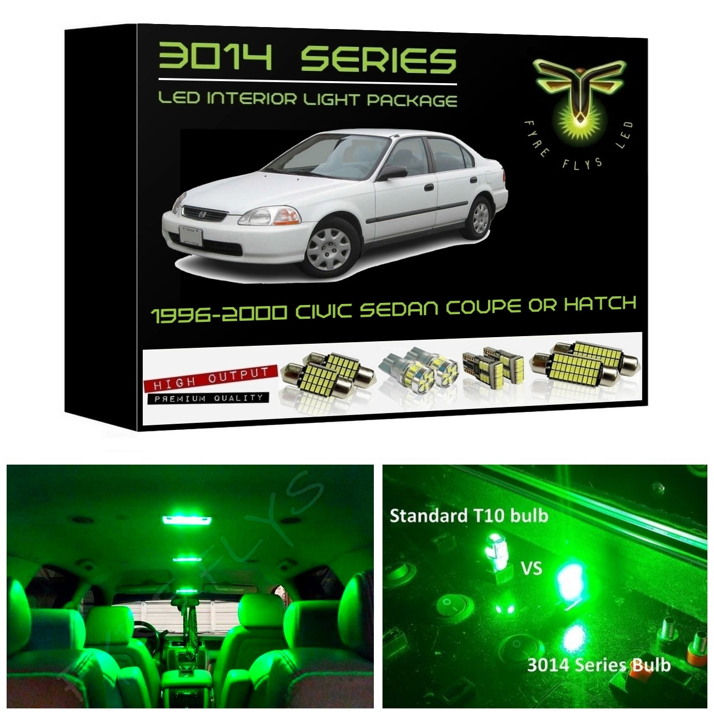 1996-2000 Honda Civic Coupe, Sedan or Hatchback Super Bright 3014 Series LED interior light kit
