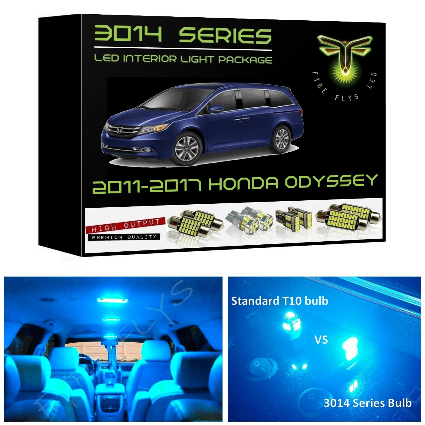 2011-2017 Honda Odyssey Super Bright 3014 Series LED interior light kit