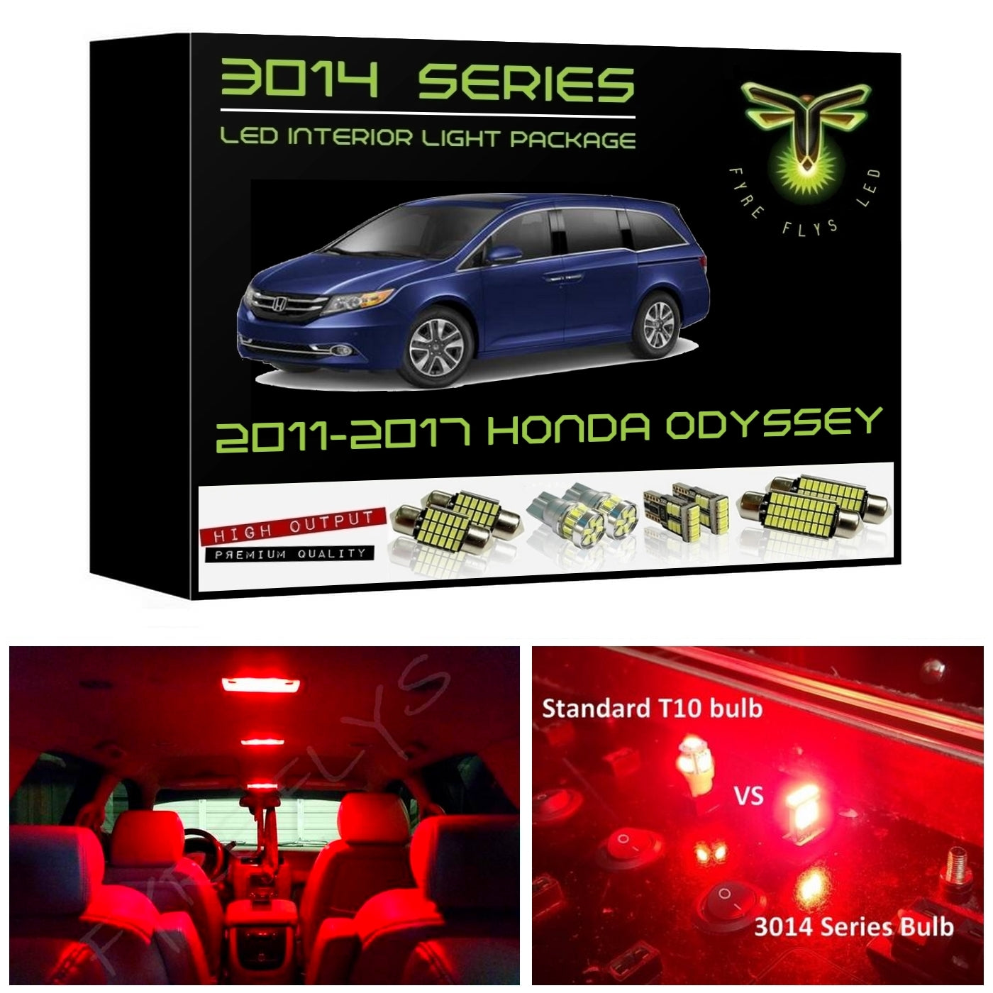 2011-2017 Honda Odyssey Super Bright 3014 Series LED interior light kit