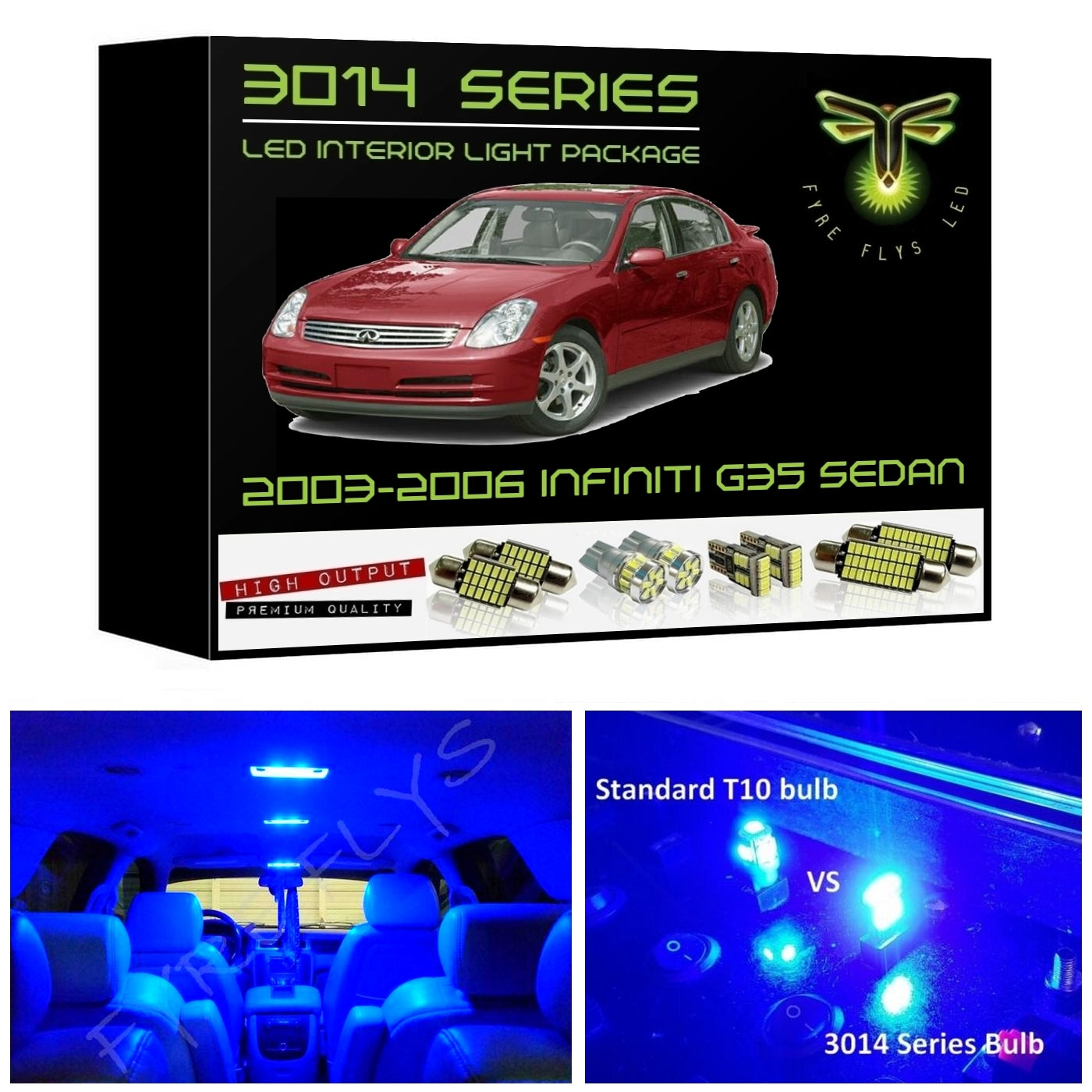 2003-2006 Infiniti G35 Sedan Super Bright 3014 Series LED interior light kit