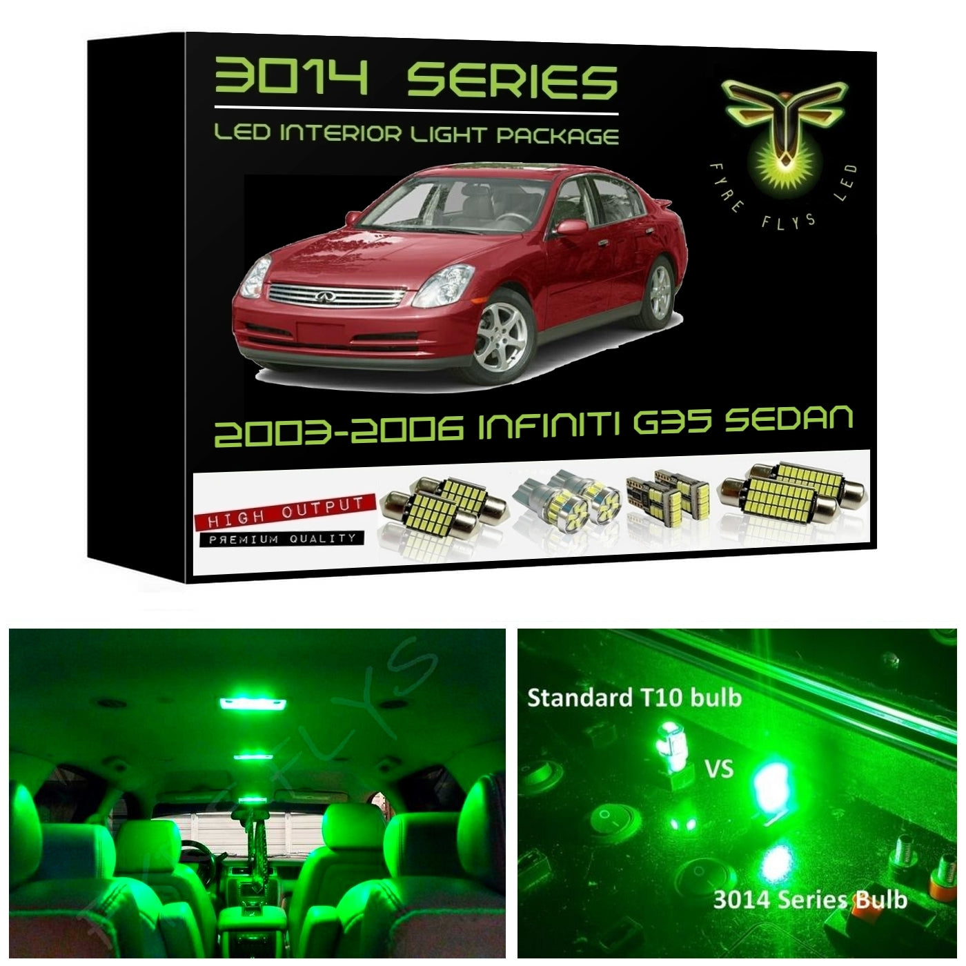 2003-2006 Infiniti G35 Sedan Super Bright 3014 Series LED interior light kit
