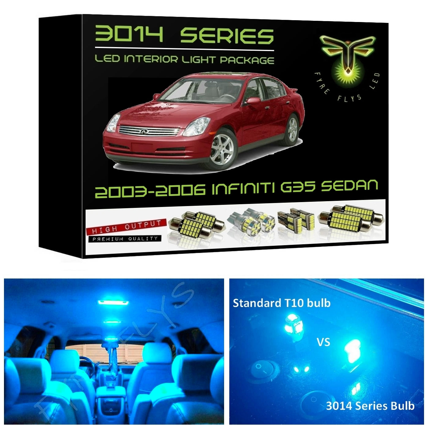 2003-2006 Infiniti G35 Sedan Super Bright 3014 Series LED interior light kit