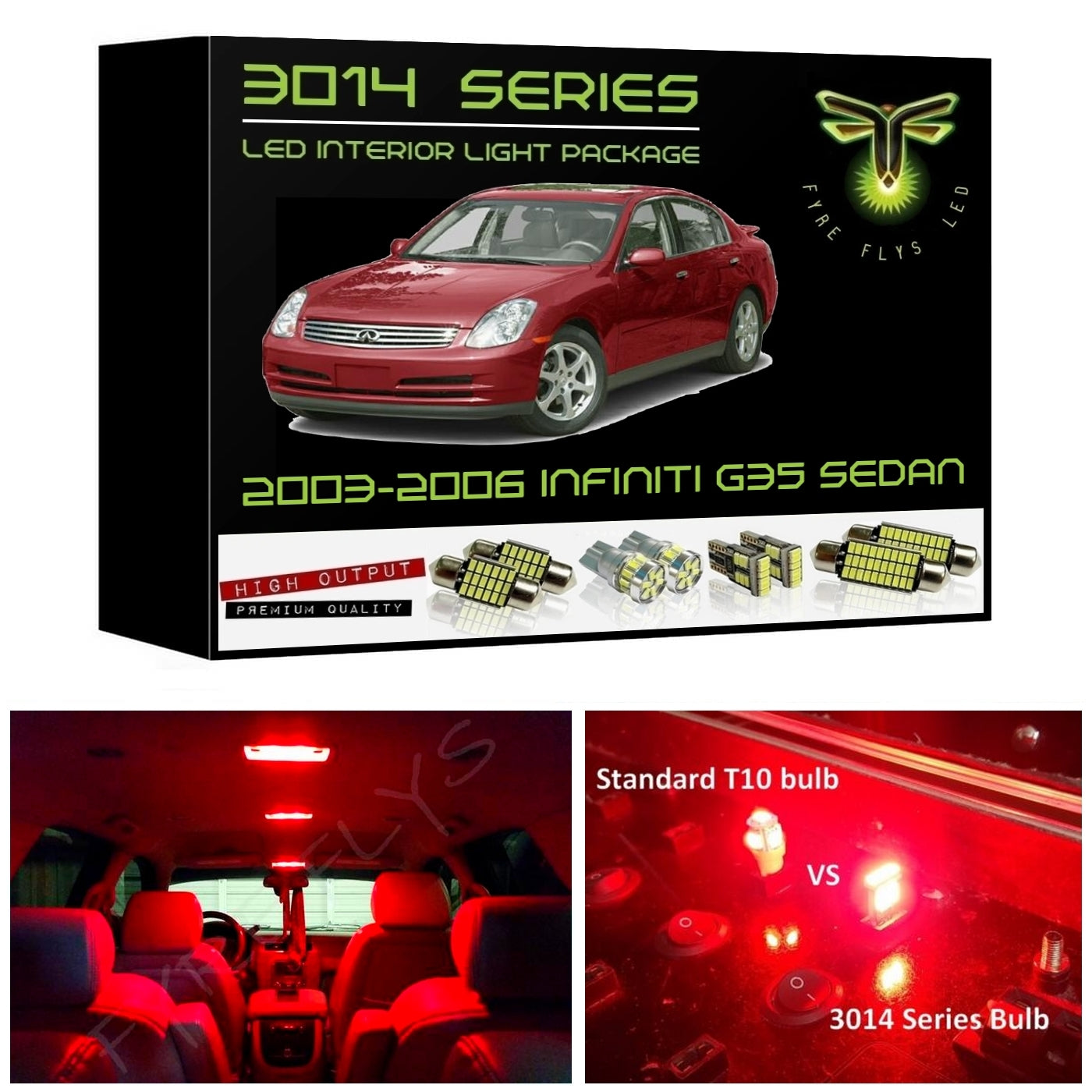 2003-2006 Infiniti G35 Sedan Super Bright 3014 Series LED interior light kit