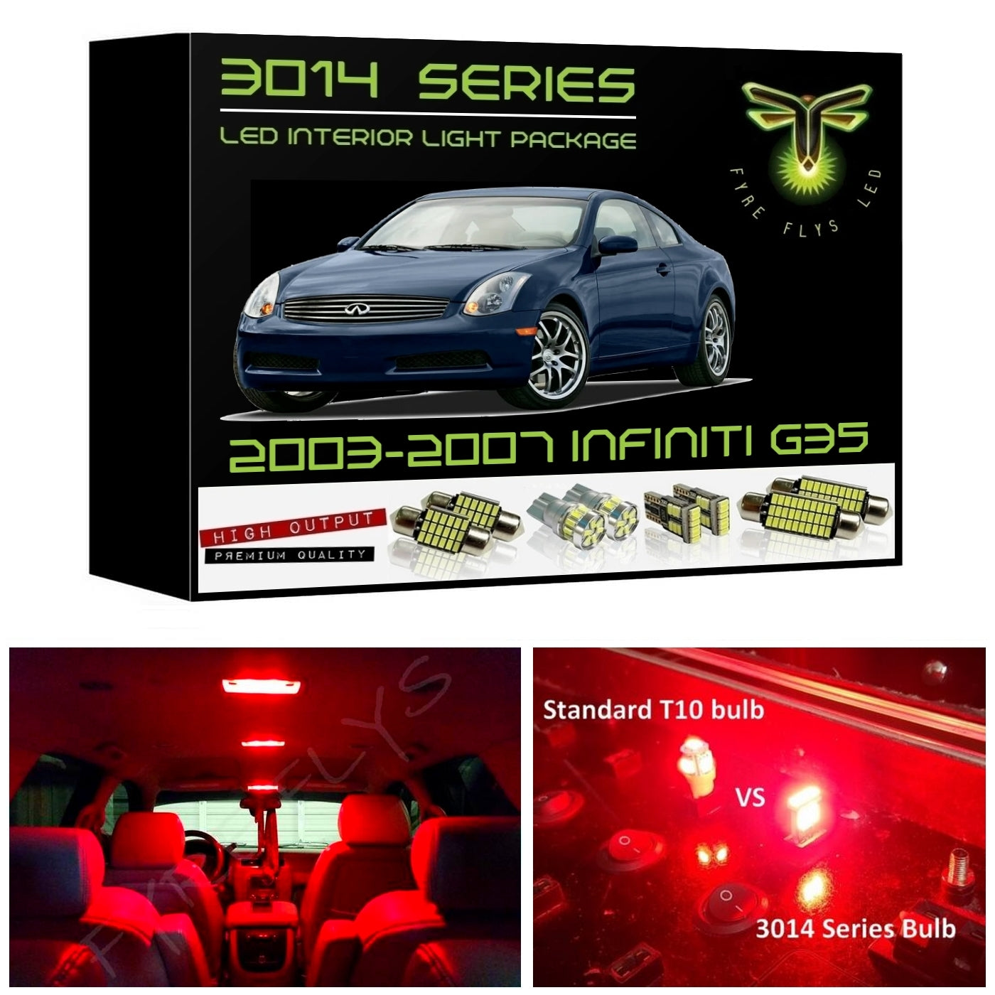 2003-2007 Infiniti G35 Coupe Super Bright 3014 Series LED interior light kit