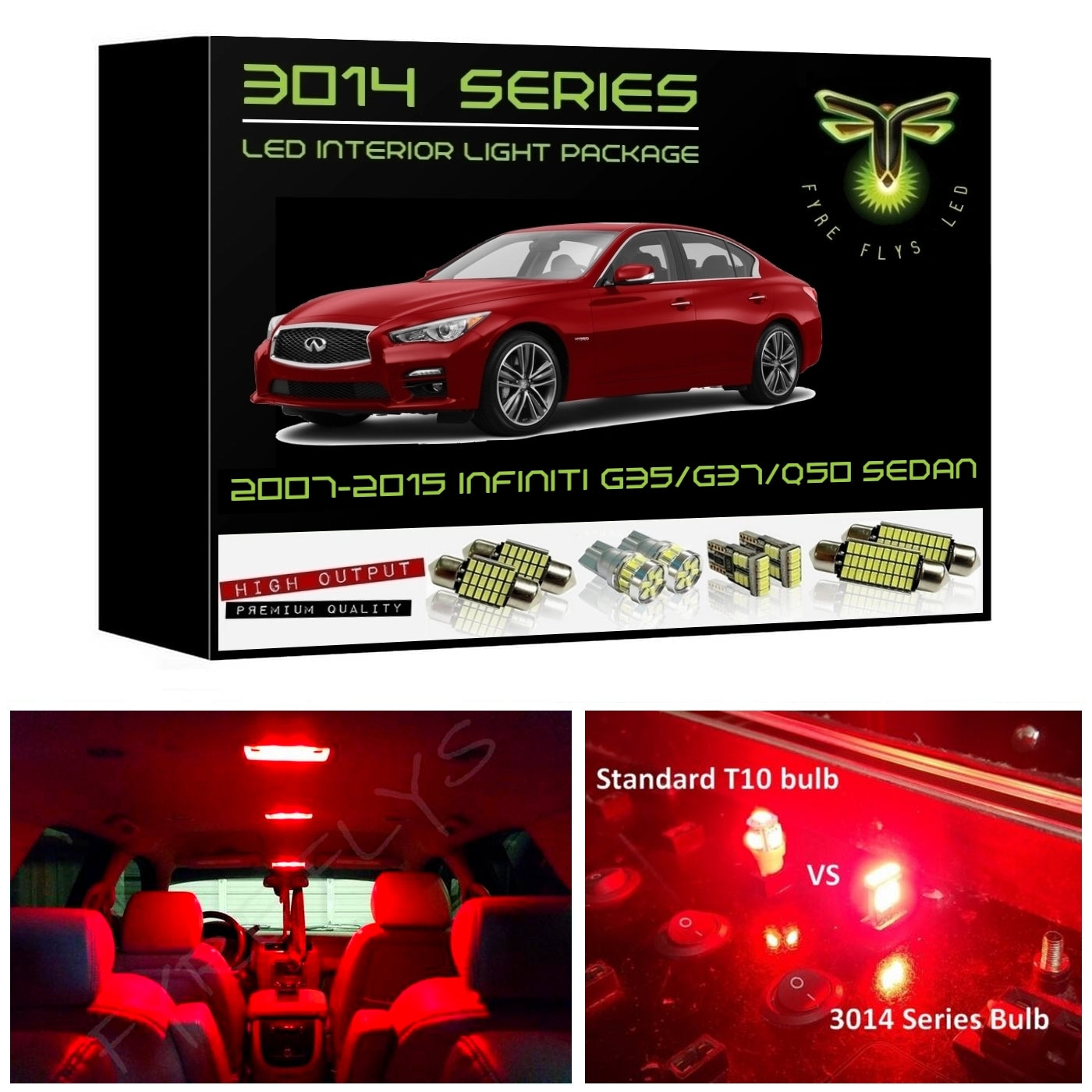 2007-2015 Infiniti G35/G37/Q50 Sedan Super Bright LED interior light kit 3014 Series
