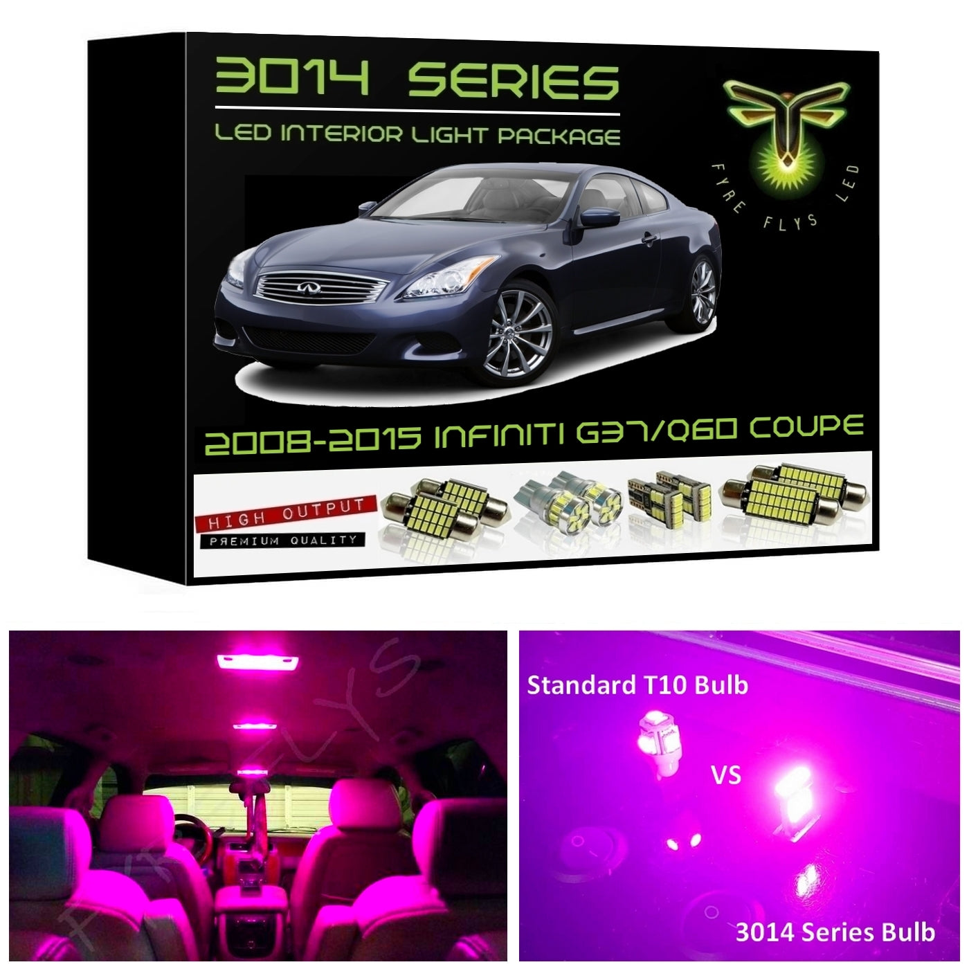 2008-2015 Infiniti G37/Q60 Coupe Super Bright 3014 Series LED interior light kit