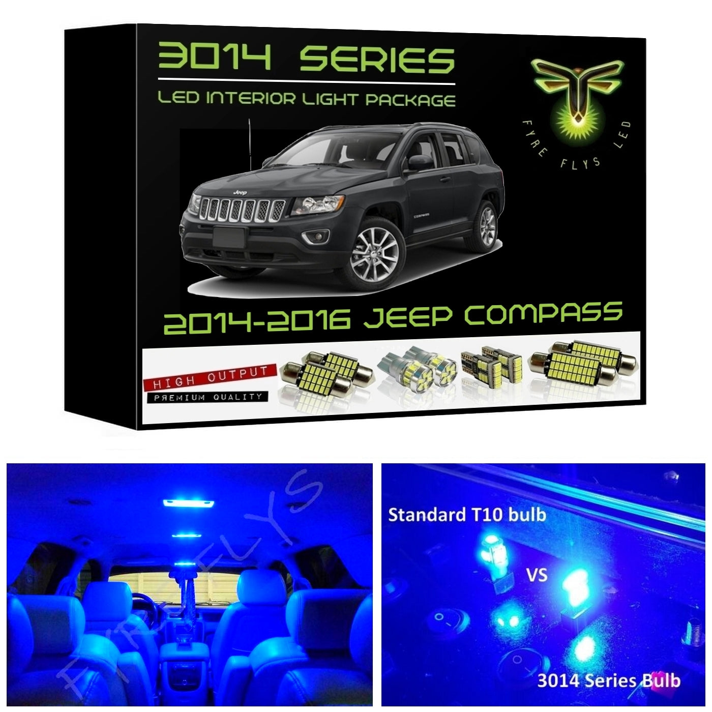 2014-2016 Jeep Compass Ultra Bright 3014 Series LED interior light kit