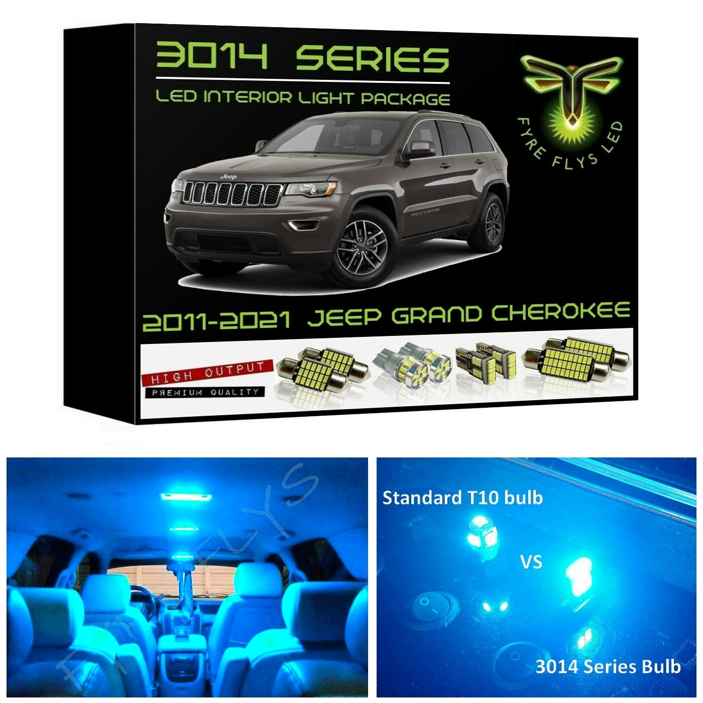 2011-2021 Jeep Grand Cherokee Super Bright 3014 Series LED interior light kit