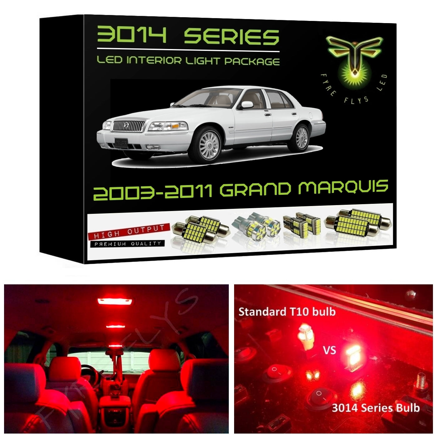 2003-2011 Mercury Grand Marquis Super Bright 3014 Series LED interior light kit