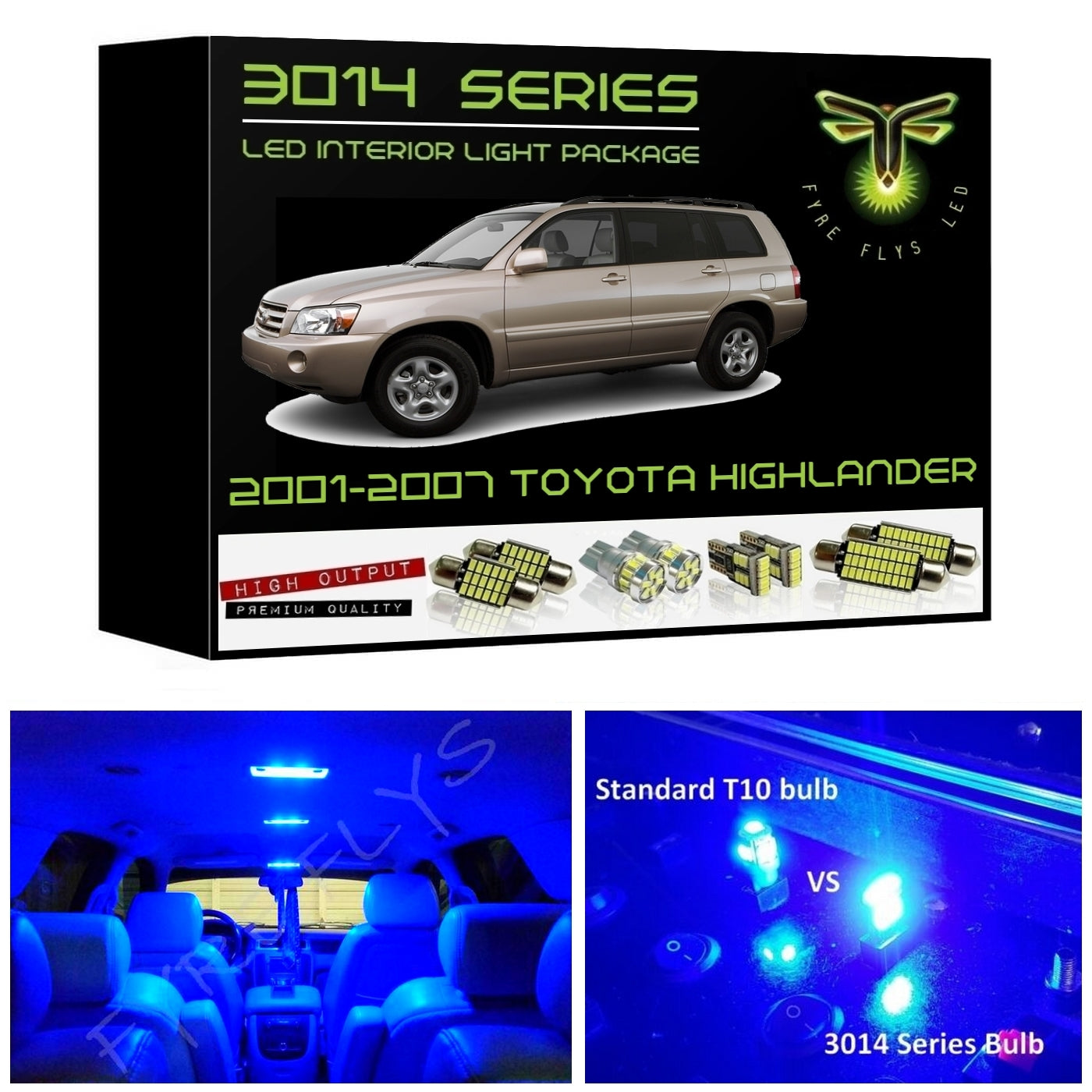 2001-2007 Toyota Highlander Super Bright 3014 Series LED interior light kit