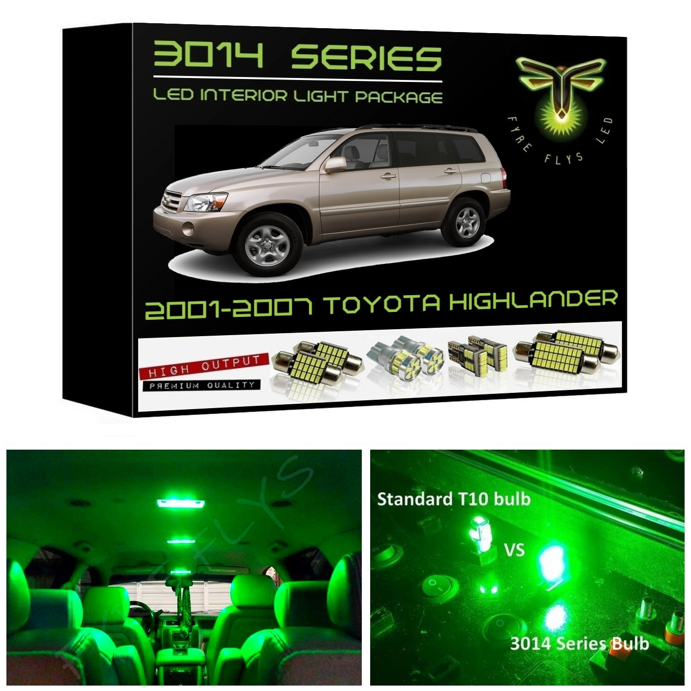 2001-2007 Toyota Highlander Super Bright 3014 Series LED interior light kit