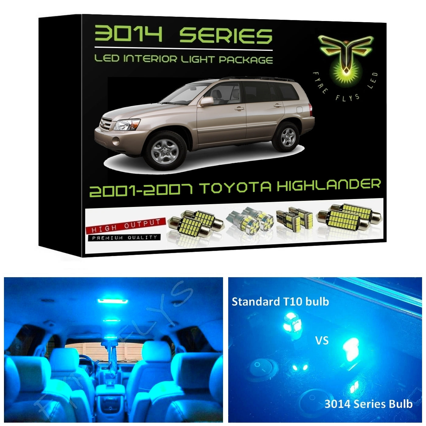 2001-2007 Toyota Highlander Super Bright 3014 Series LED interior light kit