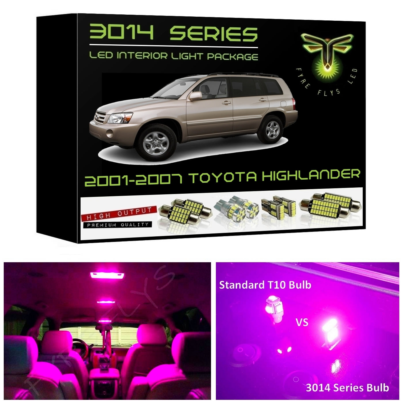 2001-2007 Toyota Highlander Super Bright 3014 Series LED interior light kit