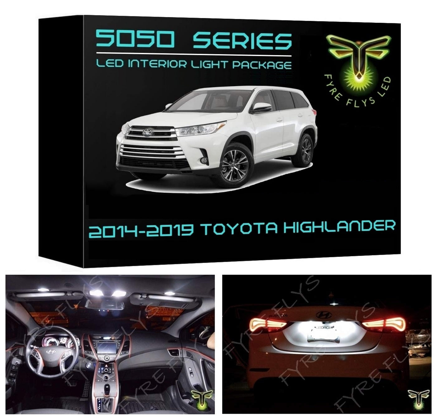 Fyre Flys White LED Interior Light Kit For Toyota Highlander 2014-2019 – 14 Bulbs, 3014 SMD