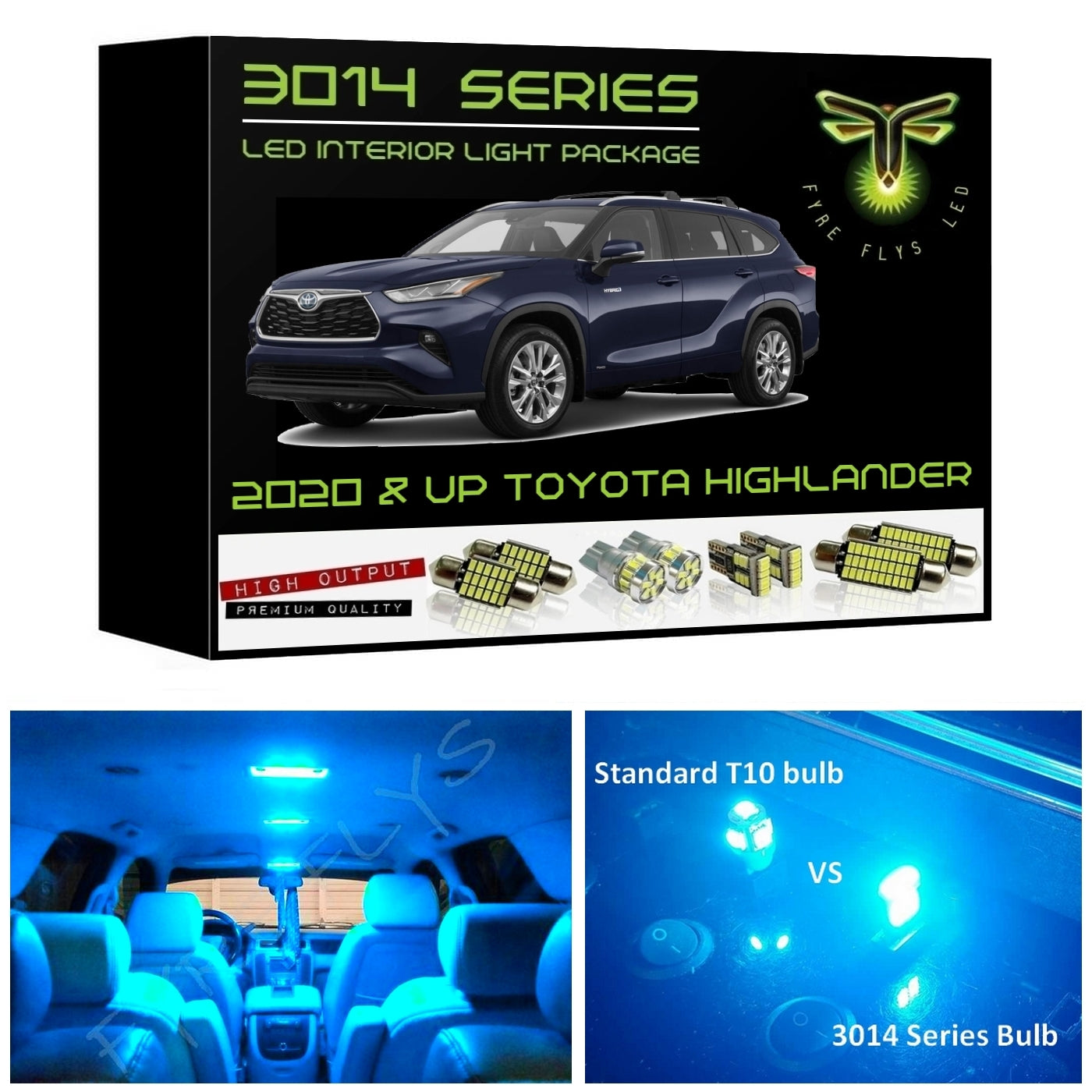 2020-2025 Toyota Highlander Super Bright 3014 Series LED interior light kit