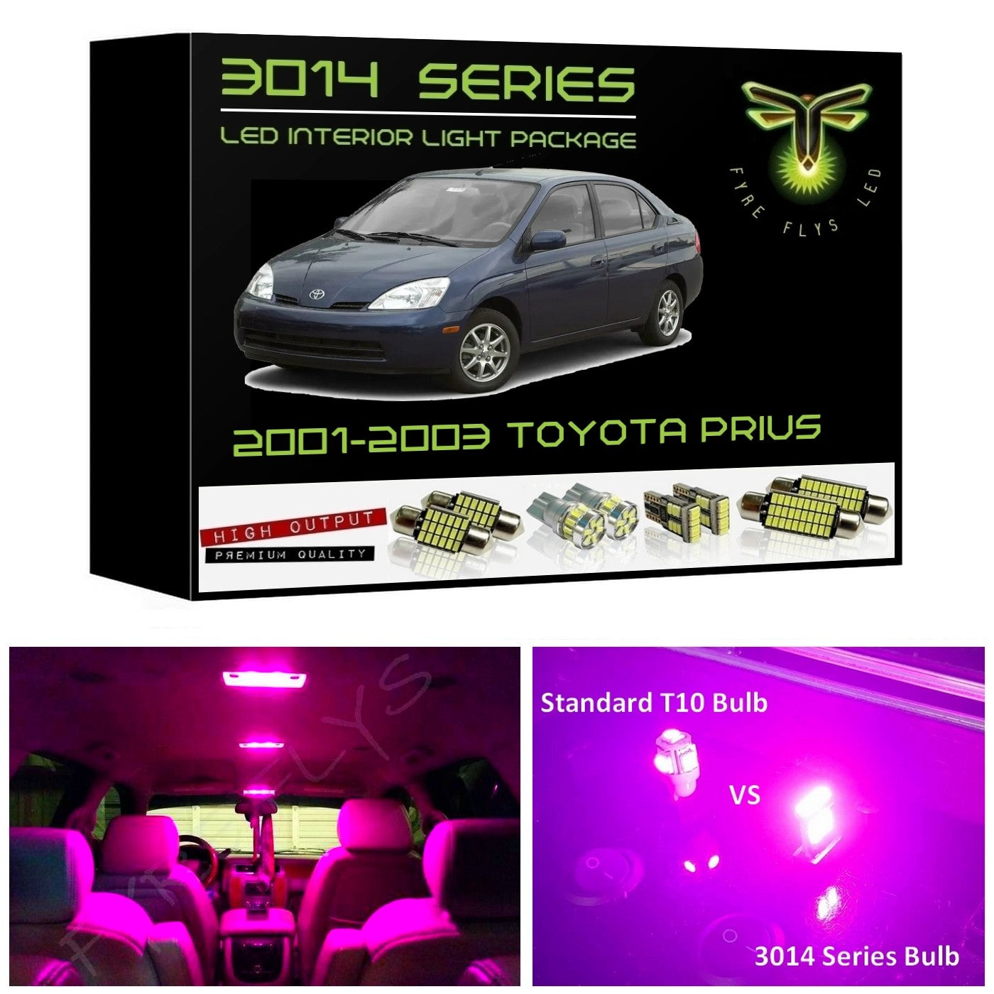 2001-2003 Toyota Prius Super Bright 3014 Series LED interior light kit