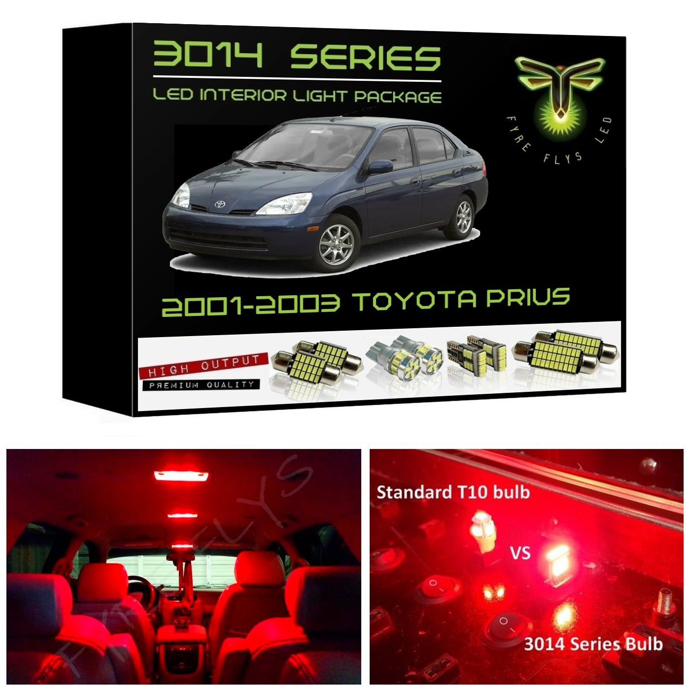 2001-2003 Toyota Prius Super Bright 3014 Series LED interior light kit