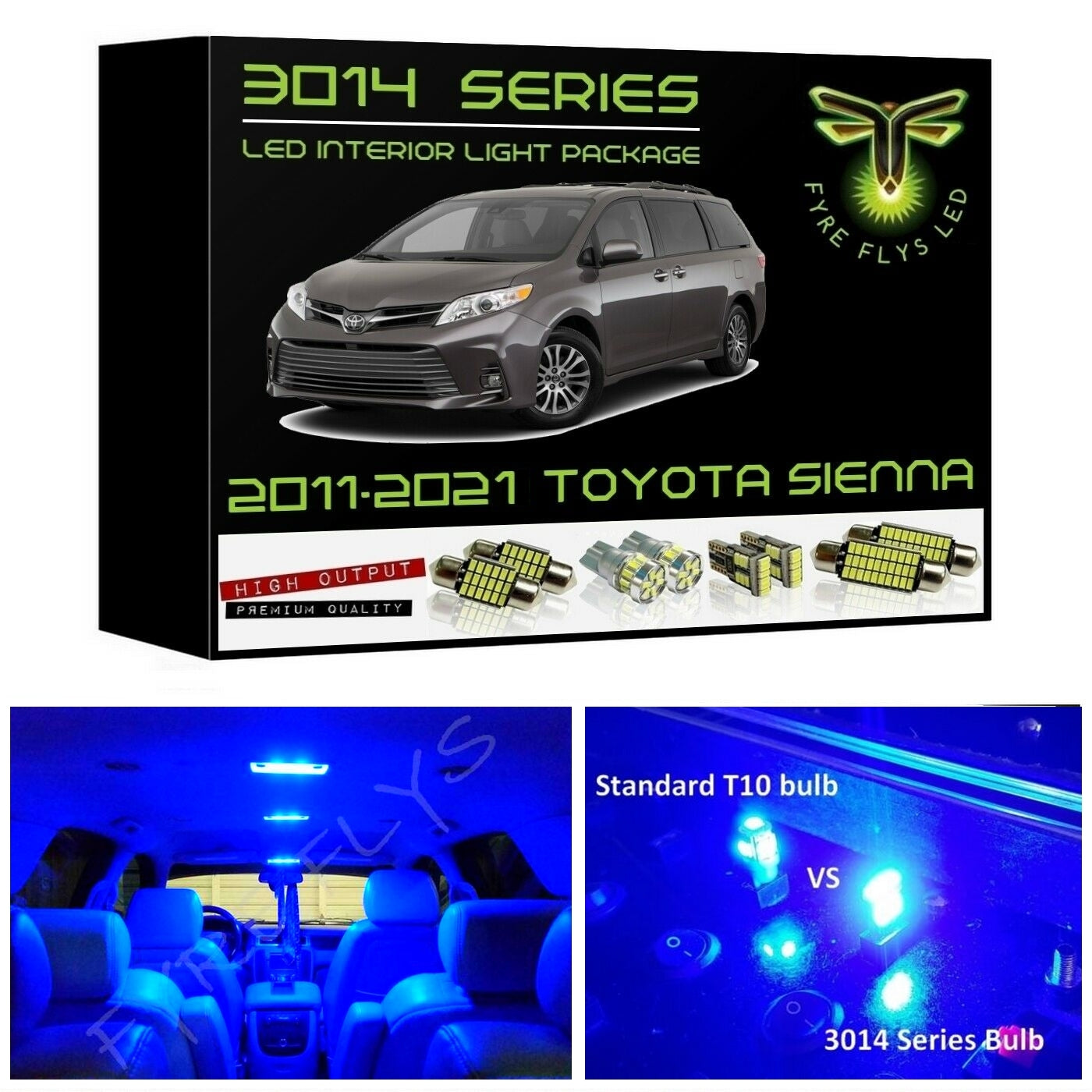 2011-2021 Toyota Sienna Super Bright 3014 Series LED interior light kit