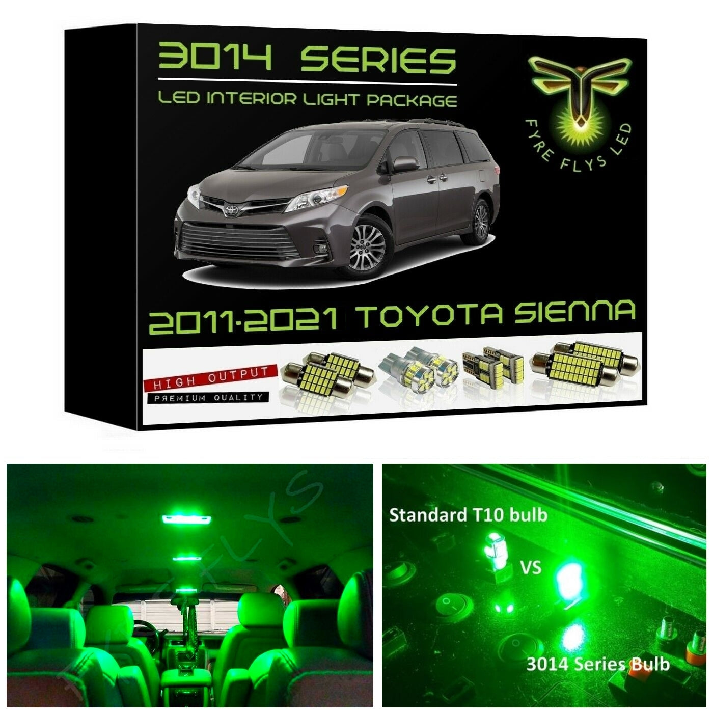 2011-2021 Toyota Sienna Super Bright 3014 Series LED interior light kit