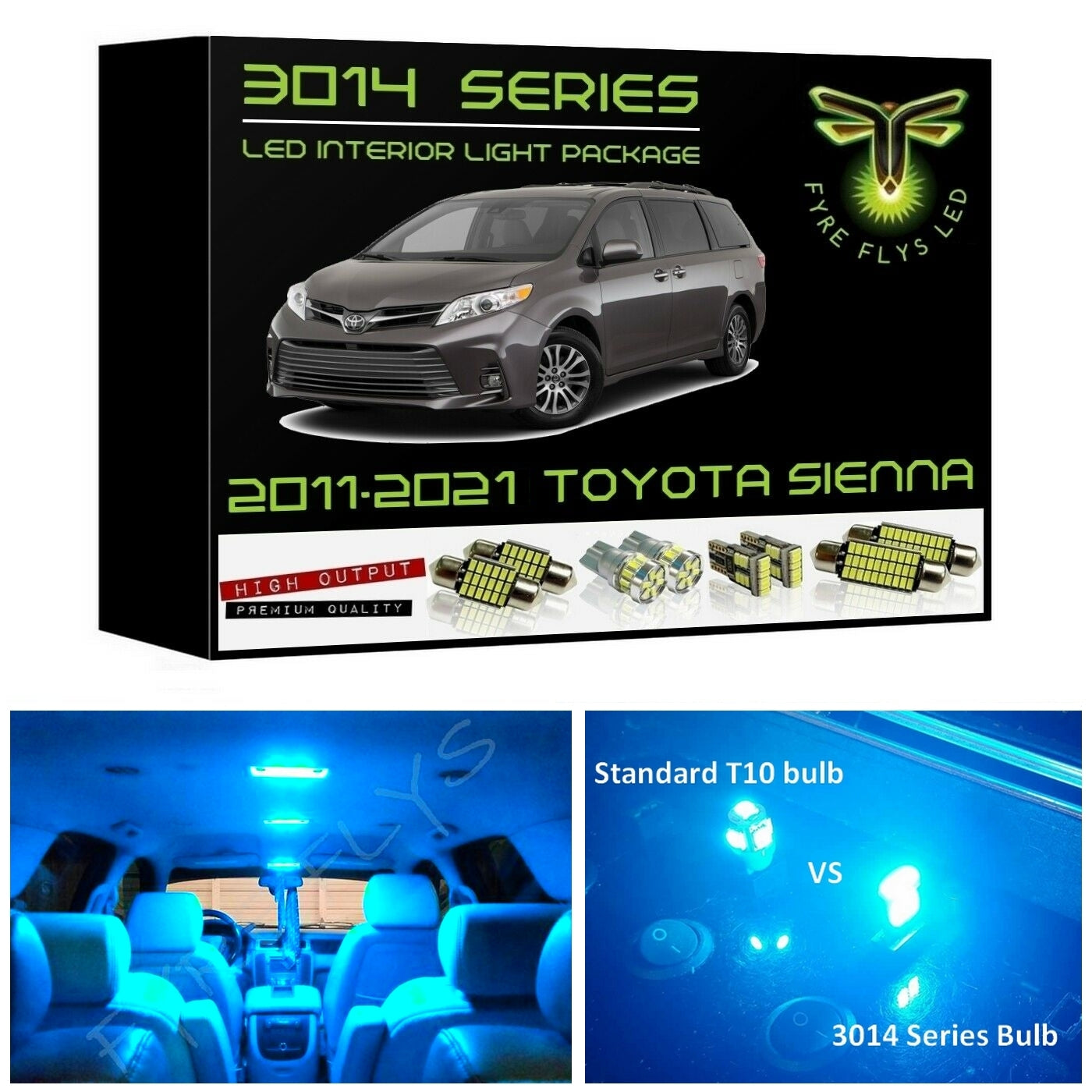 2011-2021 Toyota Sienna Super Bright 3014 Series LED interior light kit