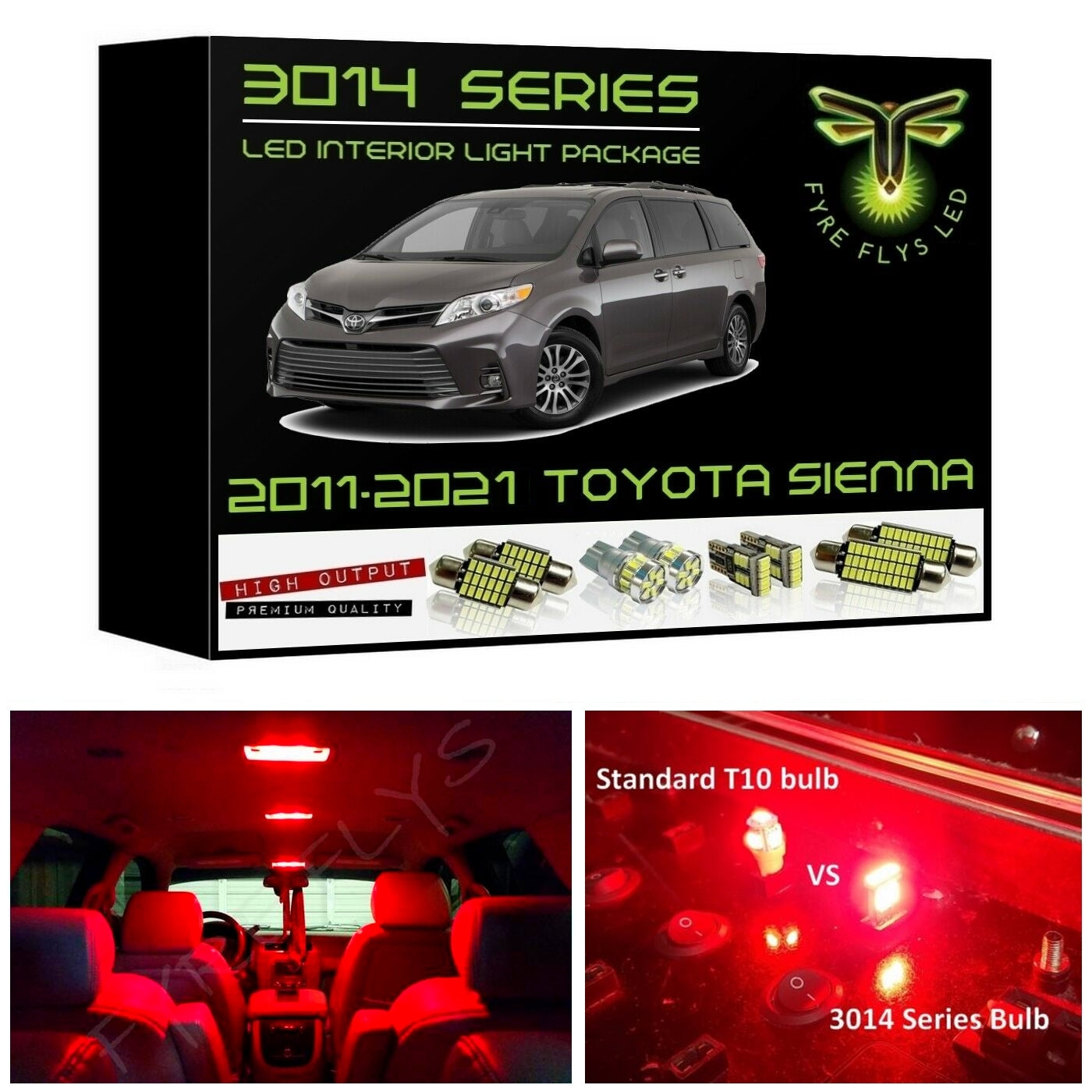 2011-2021 Toyota Sienna Super Bright 3014 Series LED interior light kit
