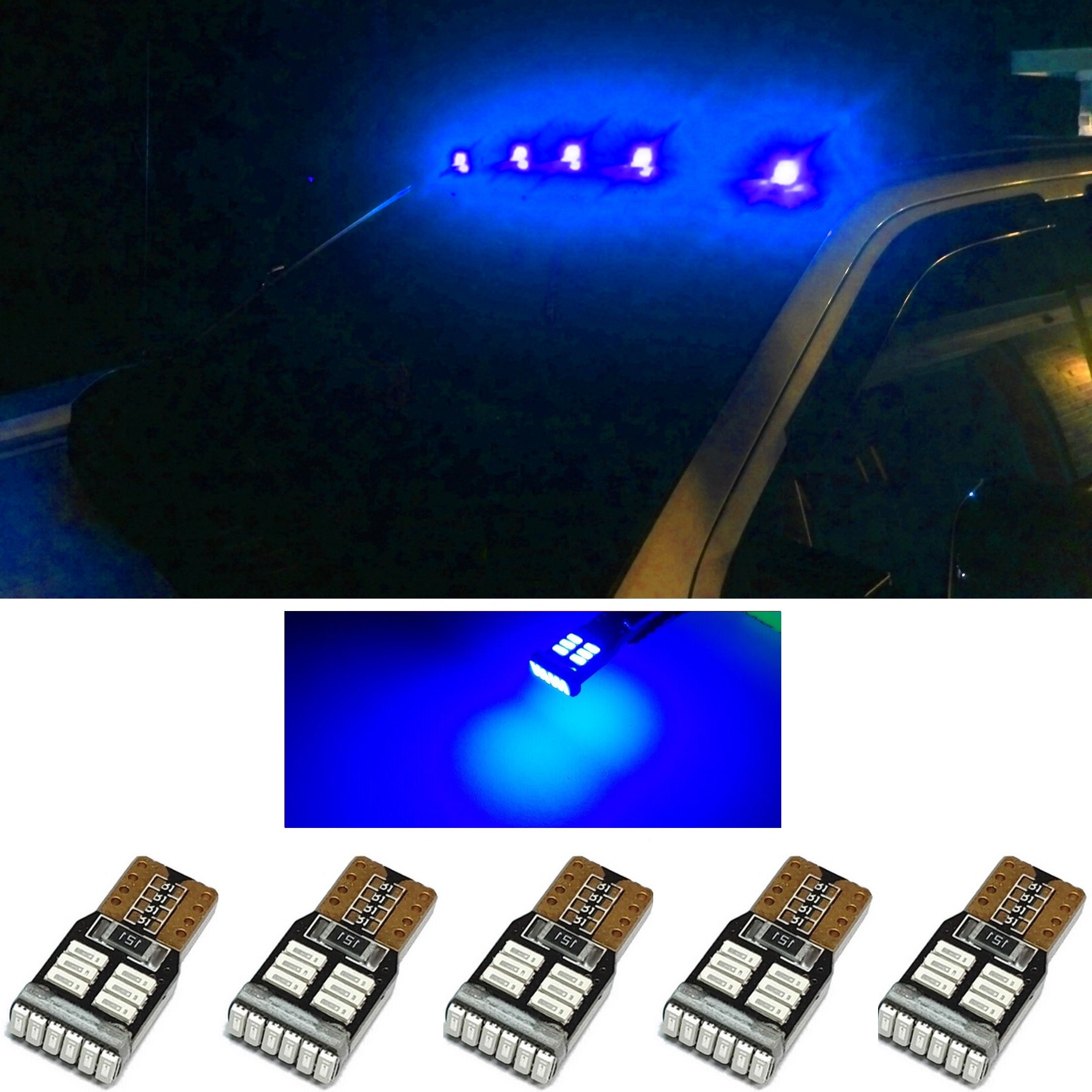 5 Piece LED cab roof clearance marker lights For Trucks 194 bulbs