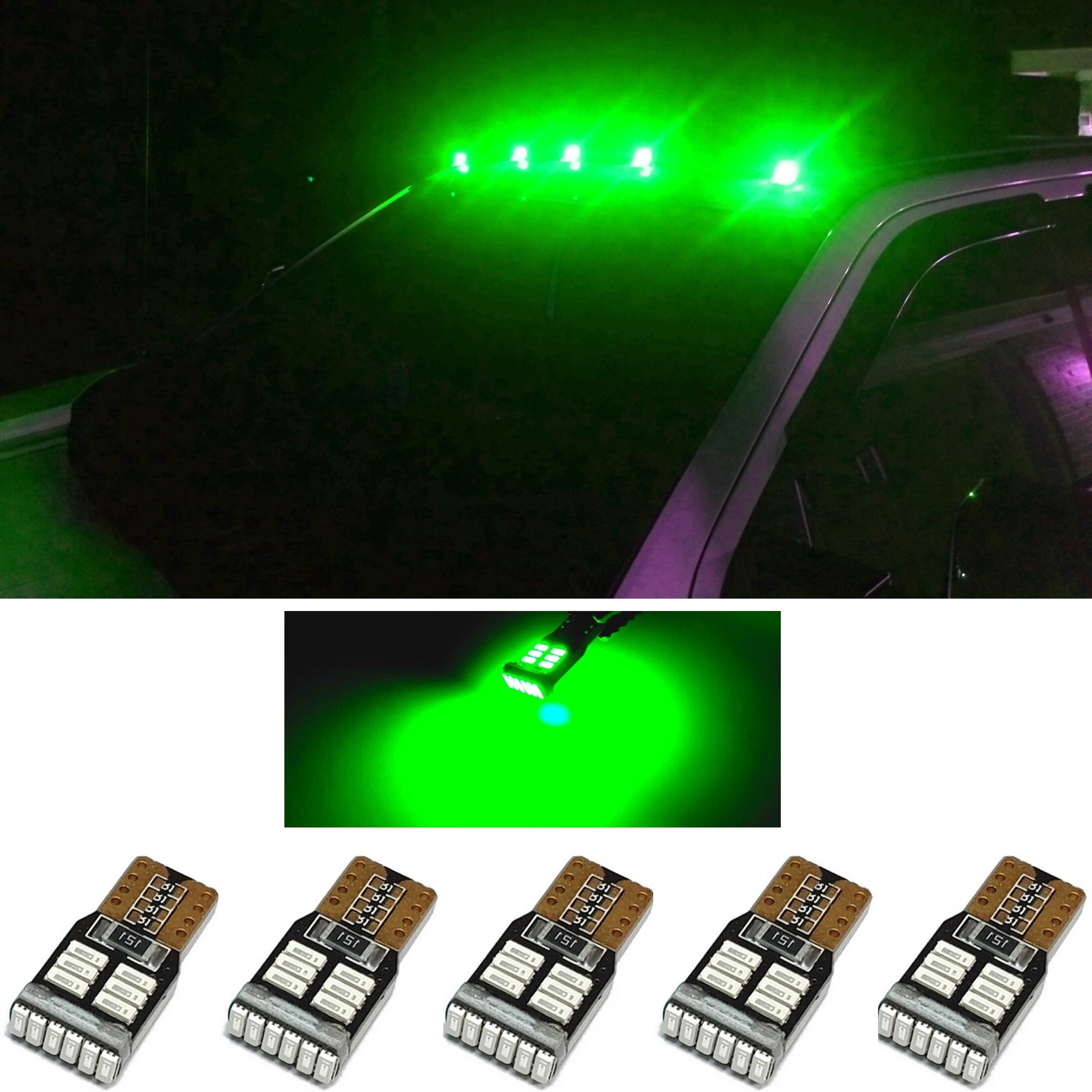 5 Piece LED cab roof clearance marker lights For Trucks 194 bulbs