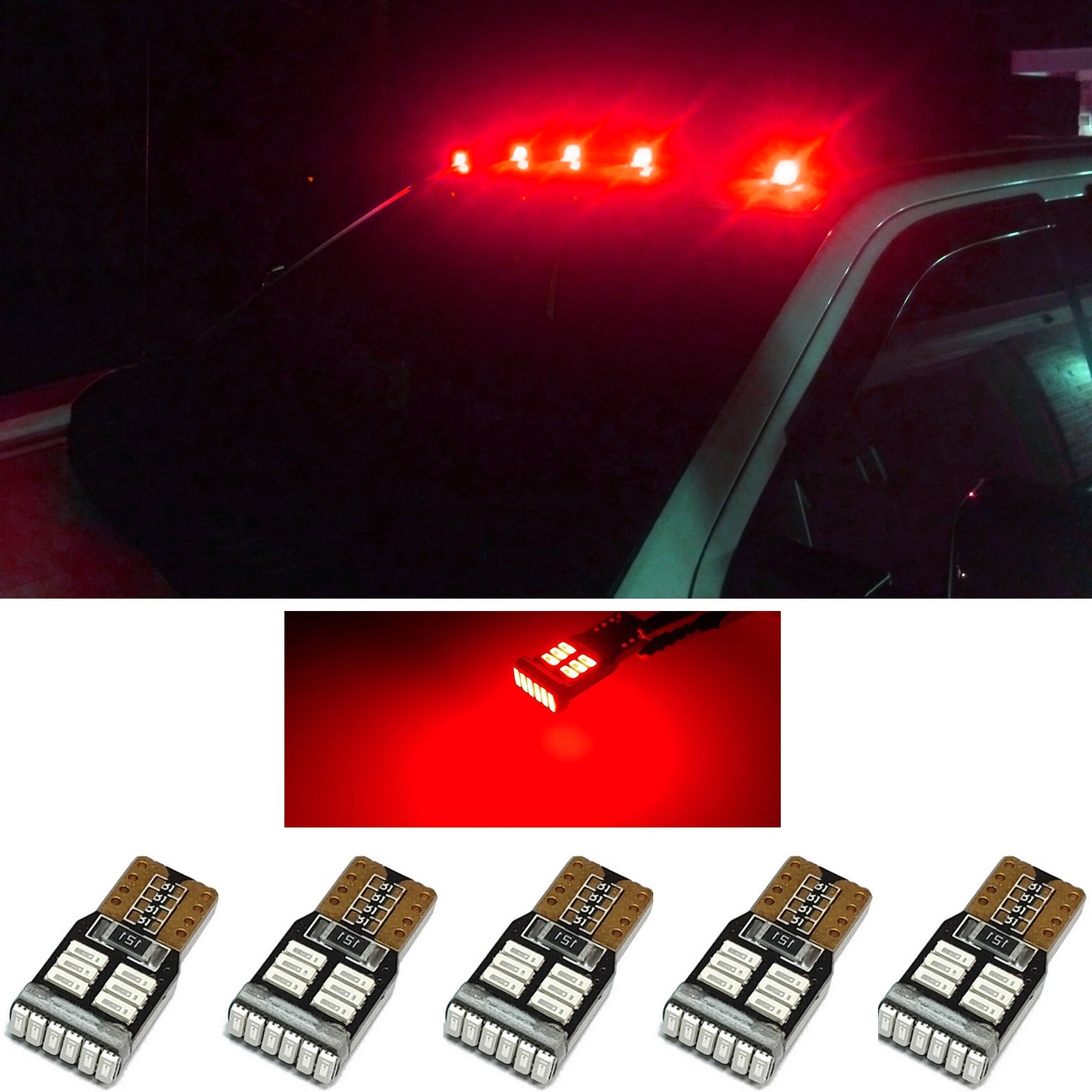 5 Piece LED cab roof clearance marker lights For Trucks 194 bulbs