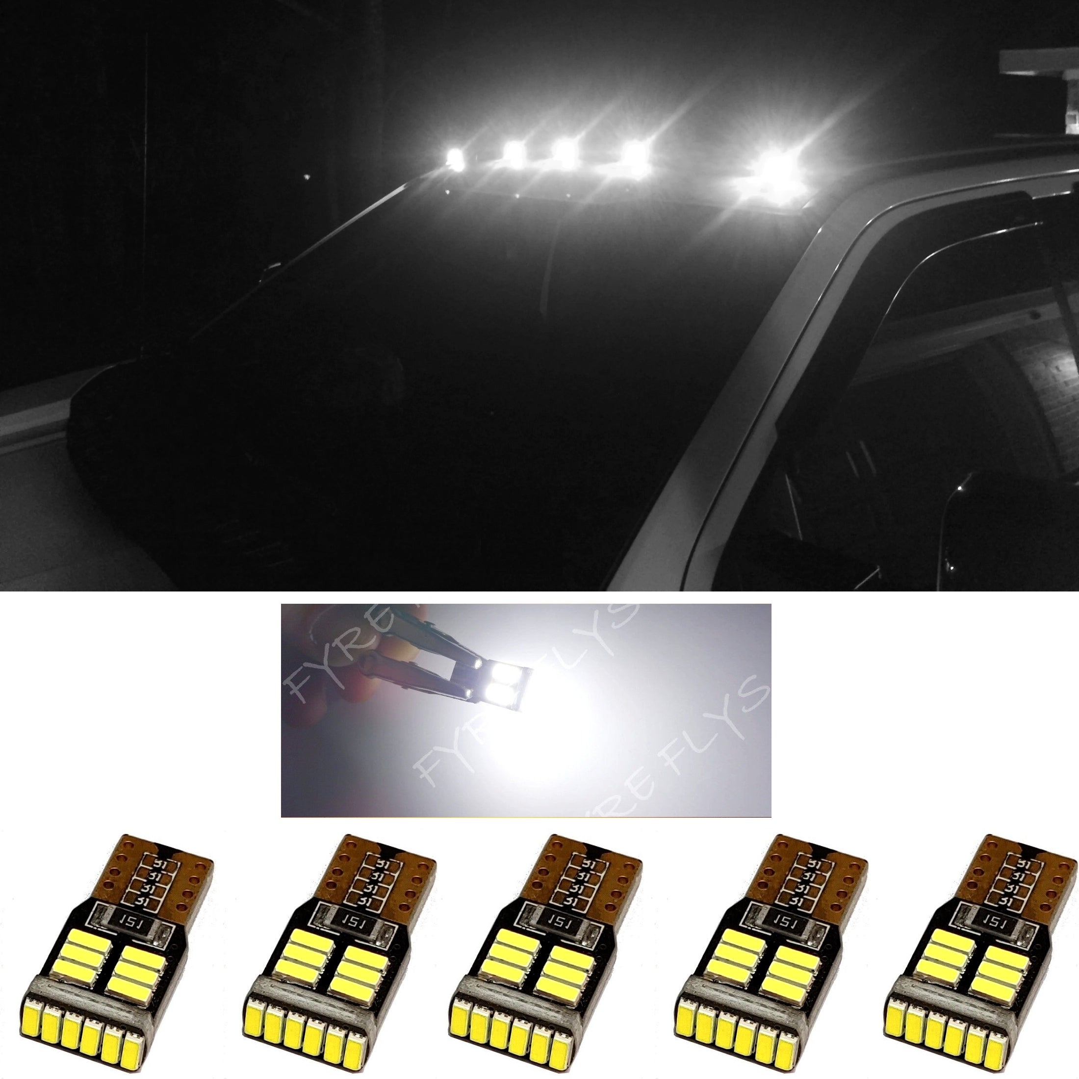 5 Piece LED cab roof clearance marker lights For Trucks 194 bulbs