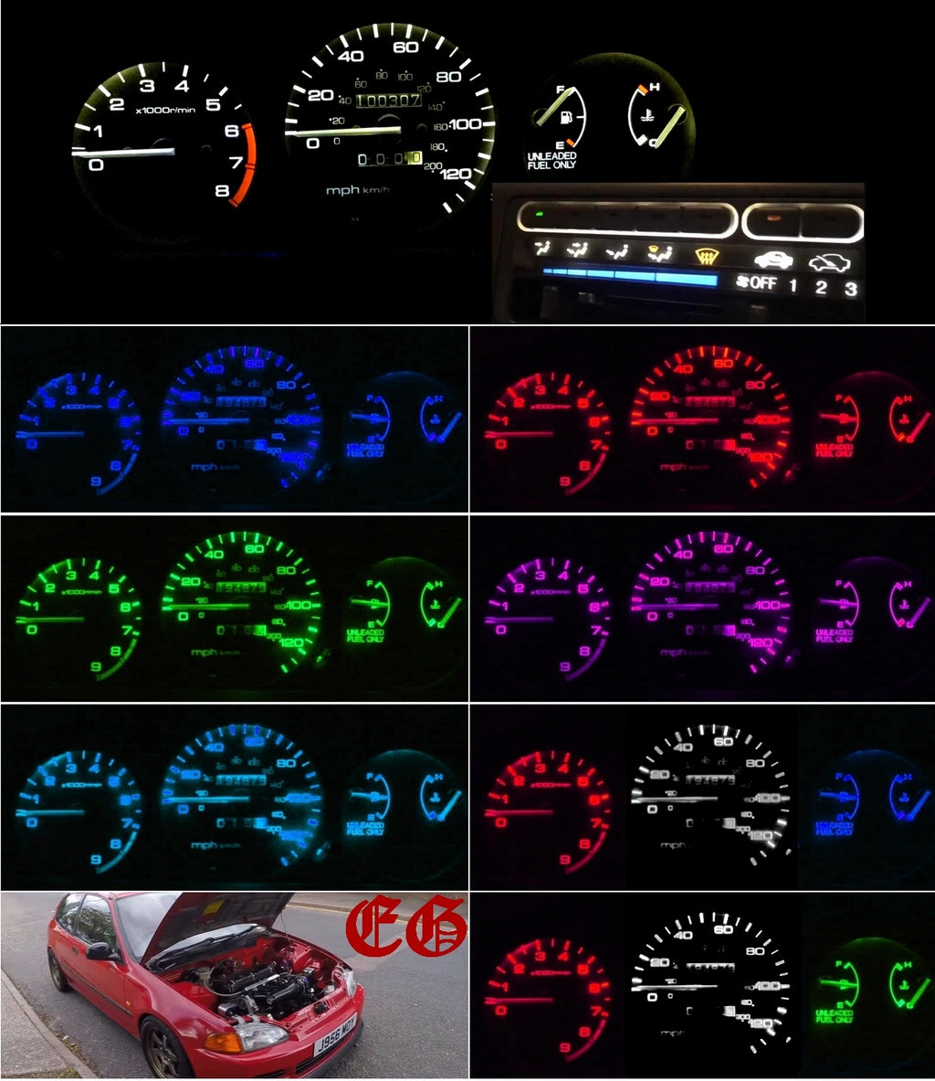 LED Speedo & HVAC Kit for 1992-1995 Honda Civic EG Gauge Cluster and climate controls Set