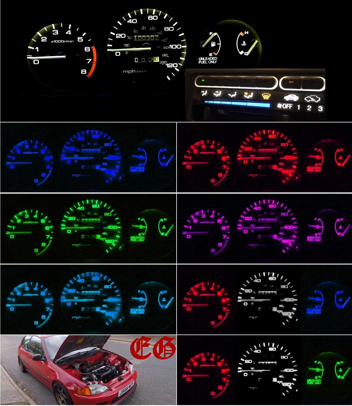 LED Speedo & HVAC Kit for 1992-1995 Honda Civic EG Gauge Cluster and climate controls Set