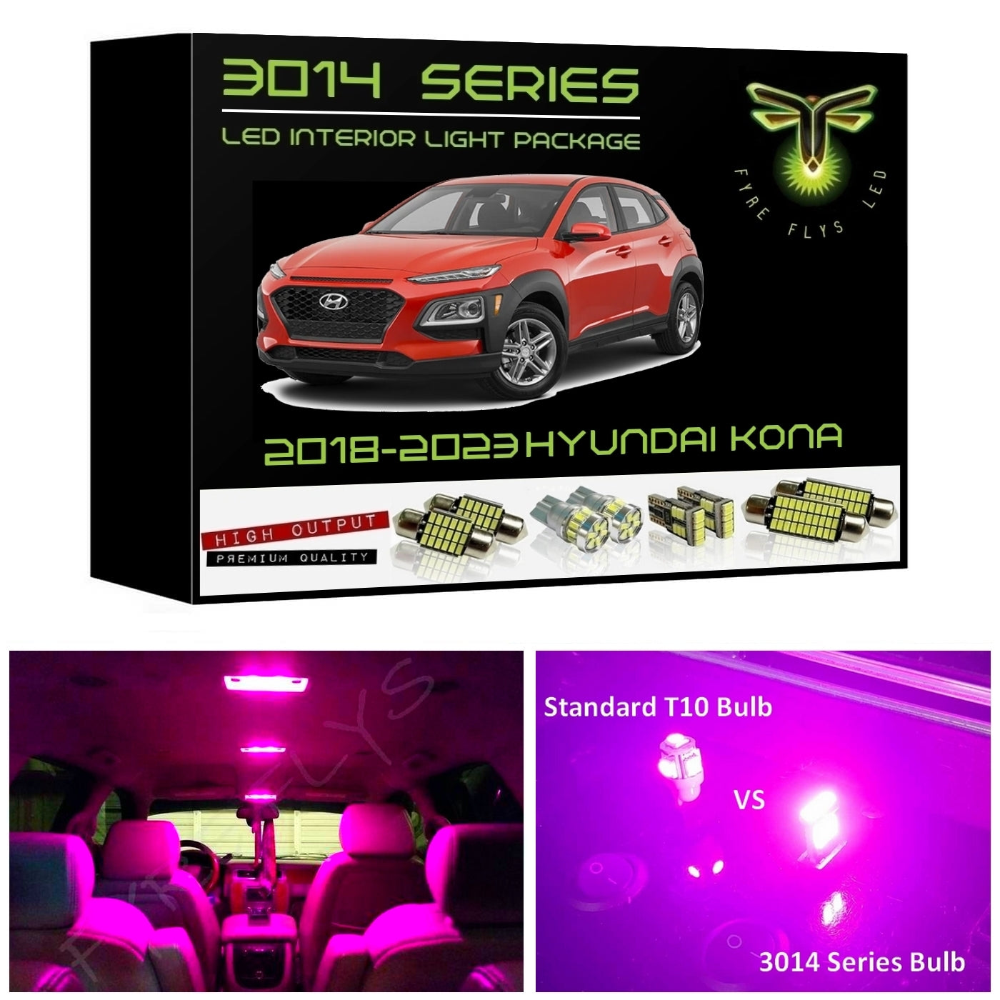 2018-2023 Hyundai Kona Super Bright 3014 Series LED interior light kit
