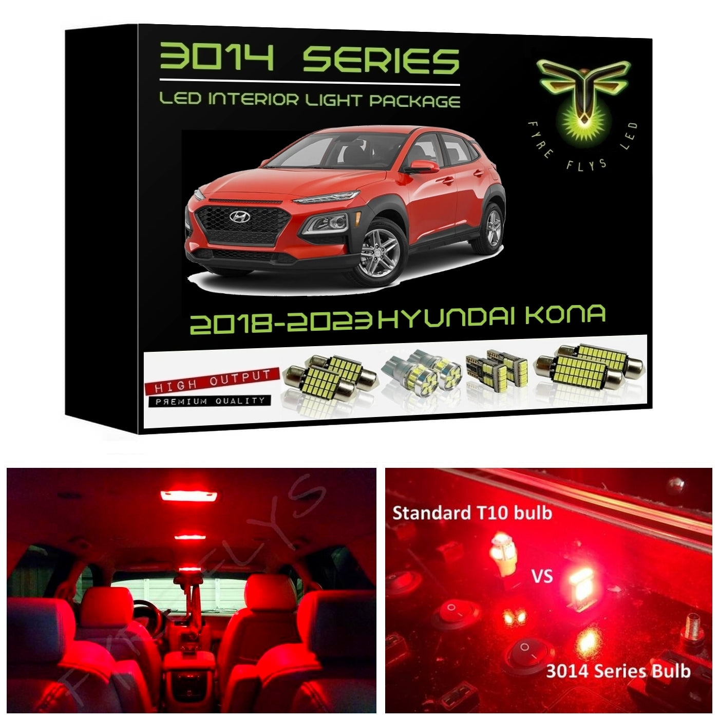 2018-2023 Hyundai Kona Super Bright 3014 Series LED interior light kit