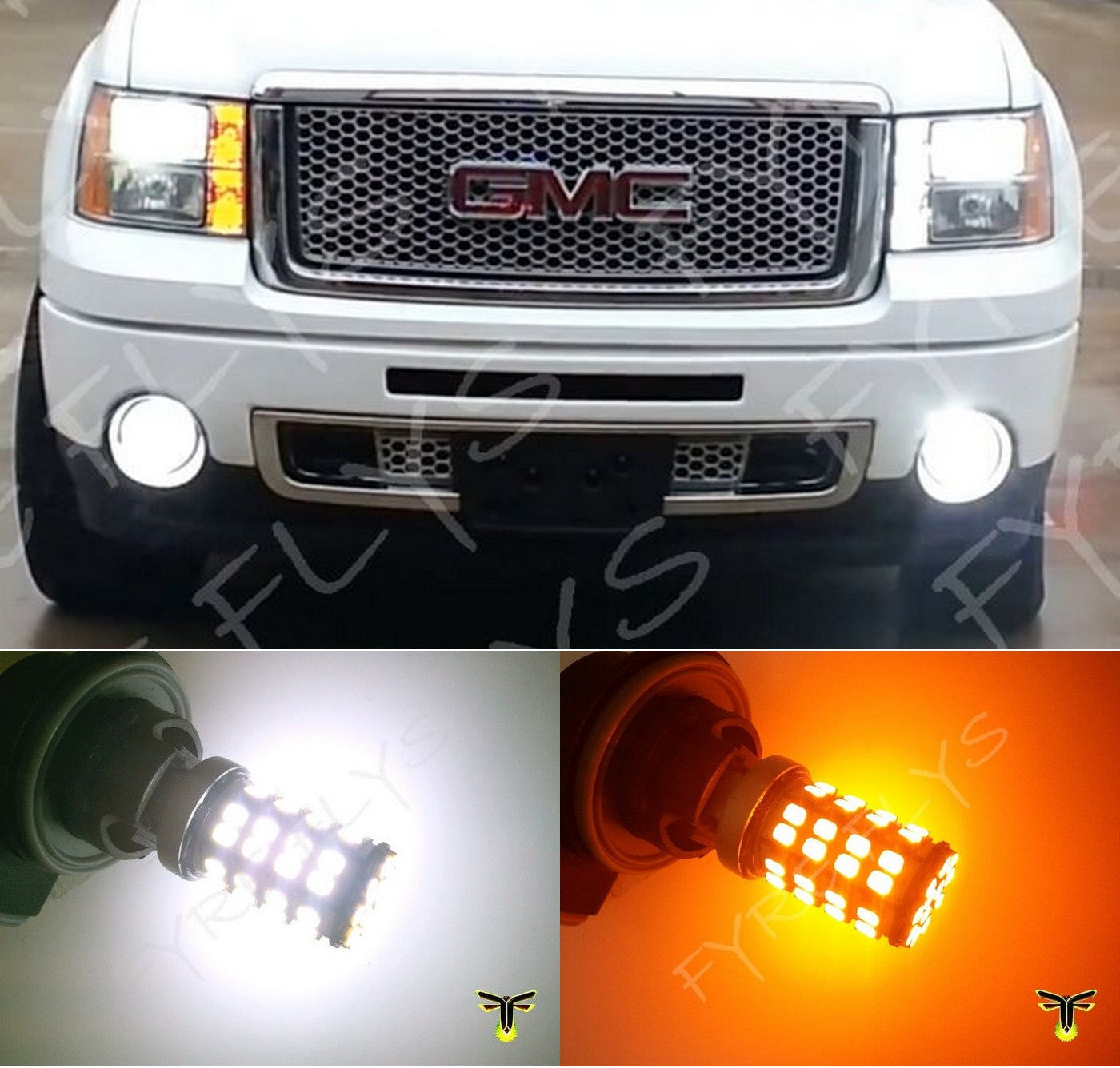 White and yellow/amber 120 LED Switchback turn signal bulbs